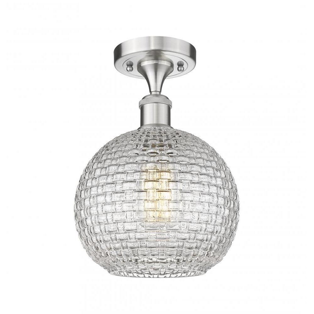 Shown in Brushed Satin Nickel finish and Basketweave Clear glass