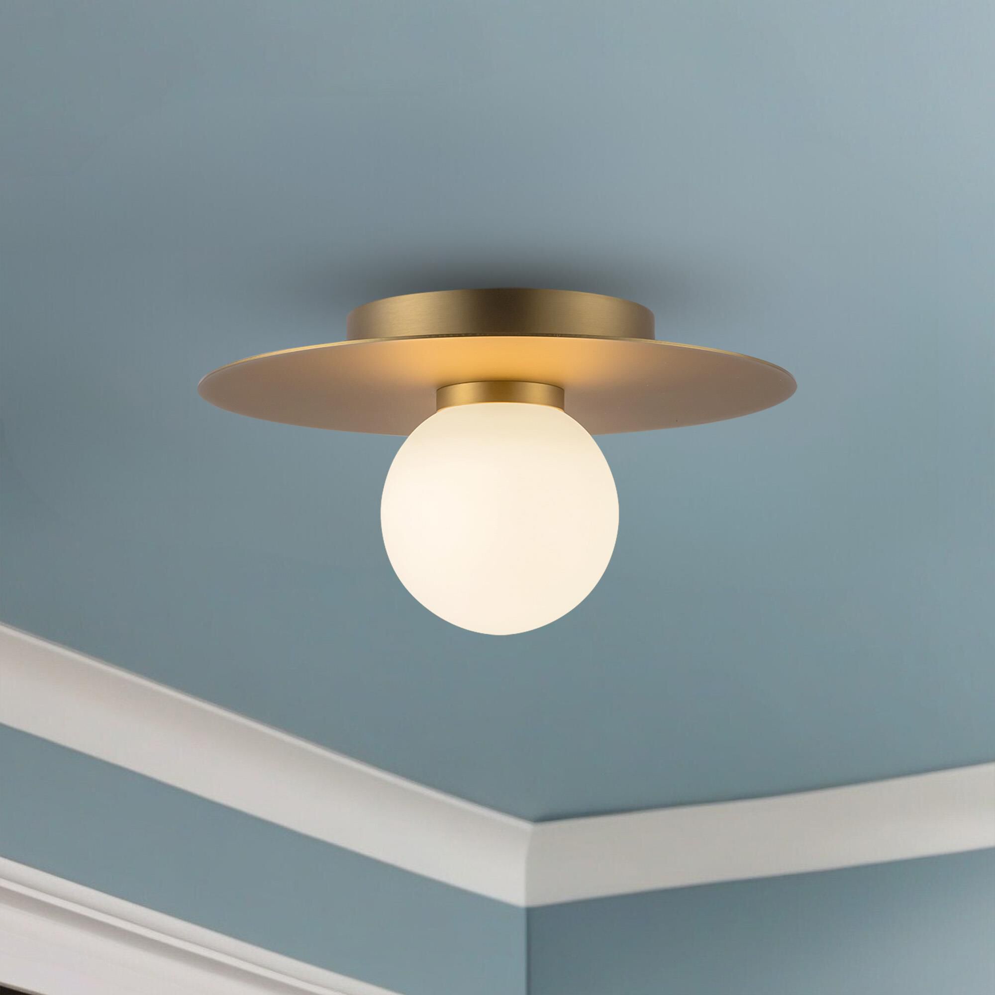 Shown in Brushed Gold finish and Opal glass