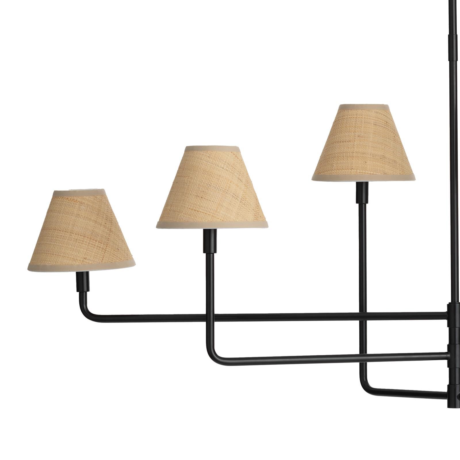 Shown in Blackened Brass finish and Rattan shade