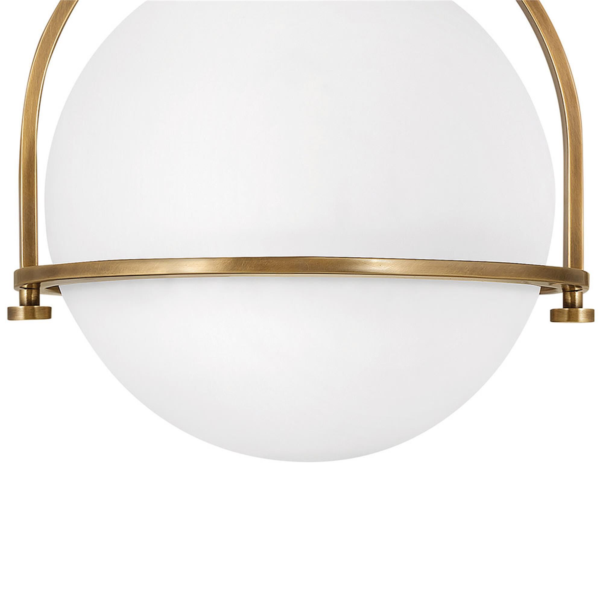 Shown in Heritage Brass finish and Etched Opal glass