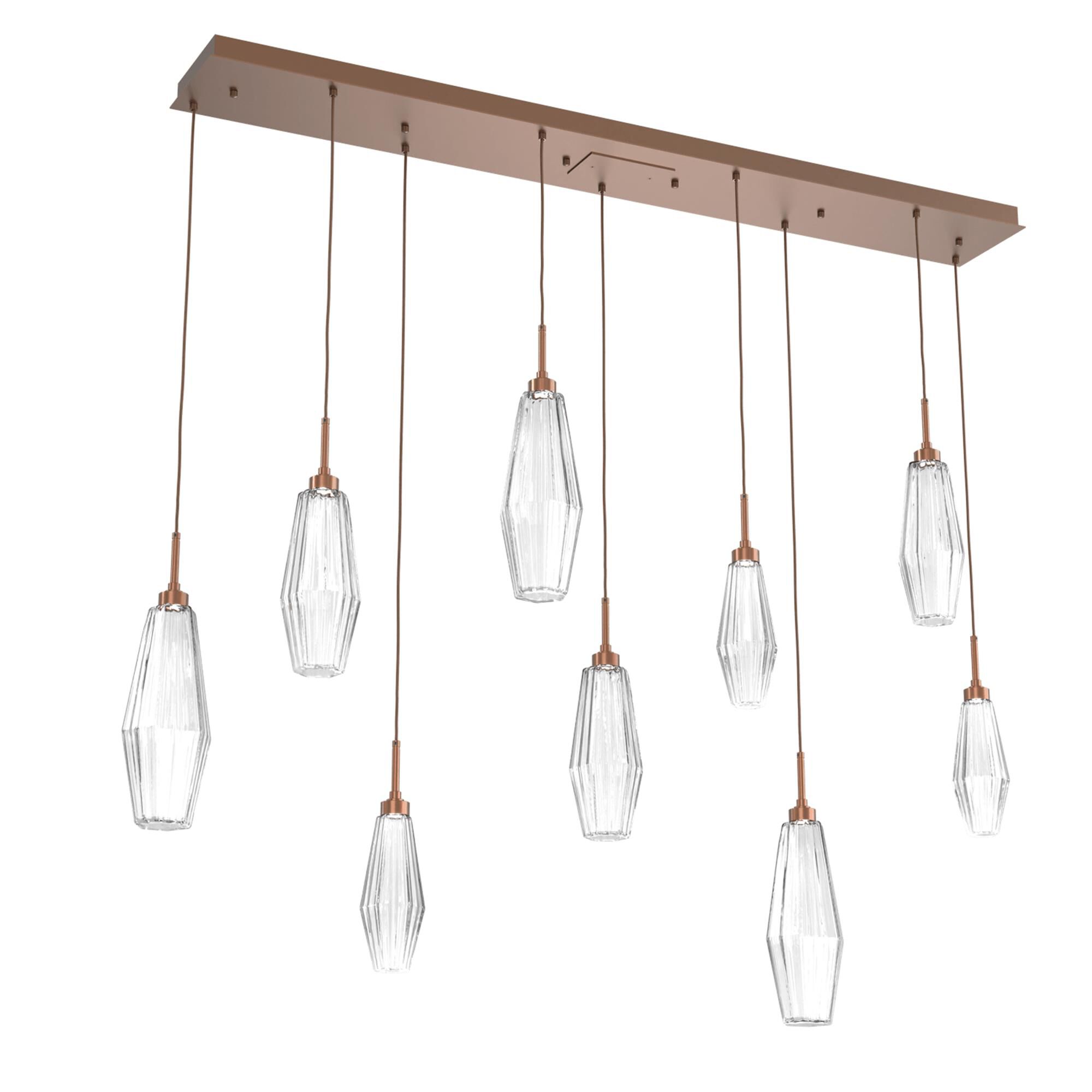Shown in Burnished Bronze finish and Optic Rib Blown And Clear glass