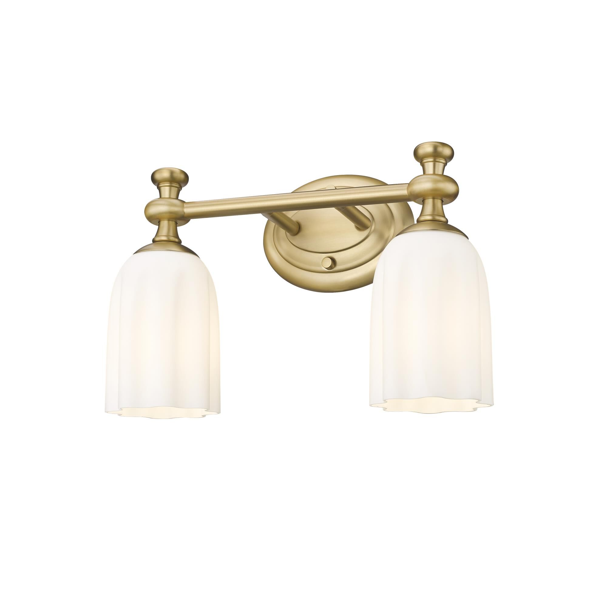 Shown in Modern Gold finish and Opal Etched glass and Opal Etched shade