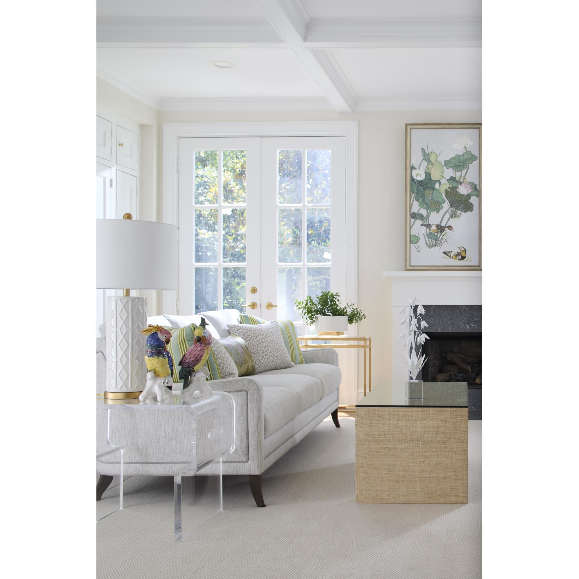 Shown in White Glaze/Antique Gold Leaf finish and Off White shade