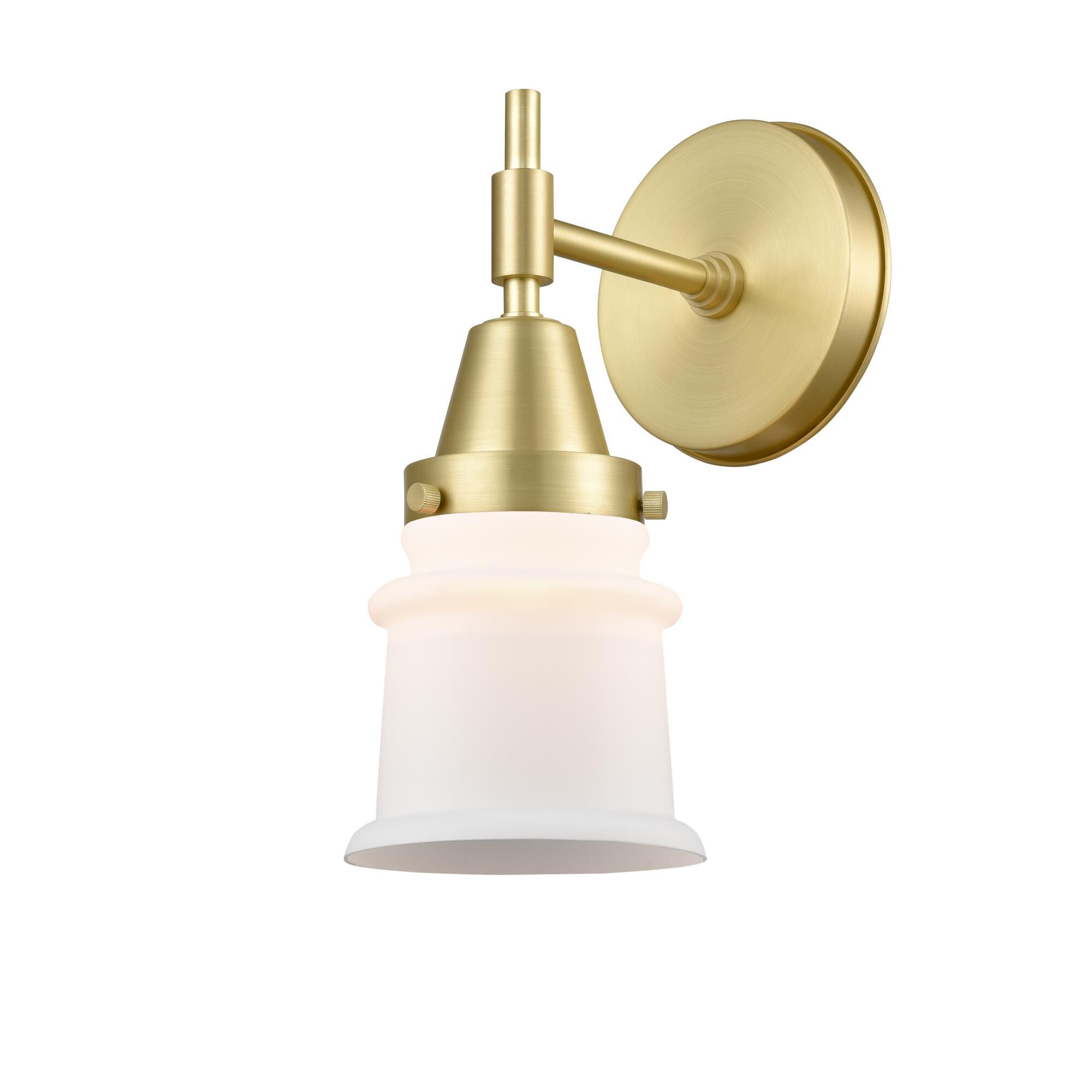 Shown in Satin Brass finish and Matte White Cased Large Cone glass