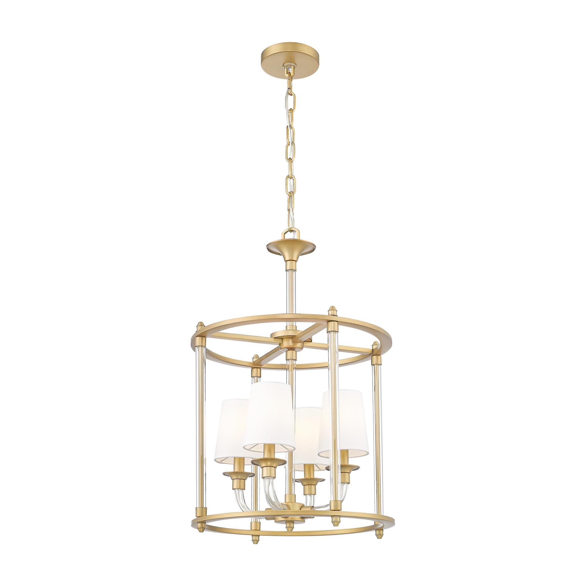 Shown in Rubbed Brass finish and White glass and White shade