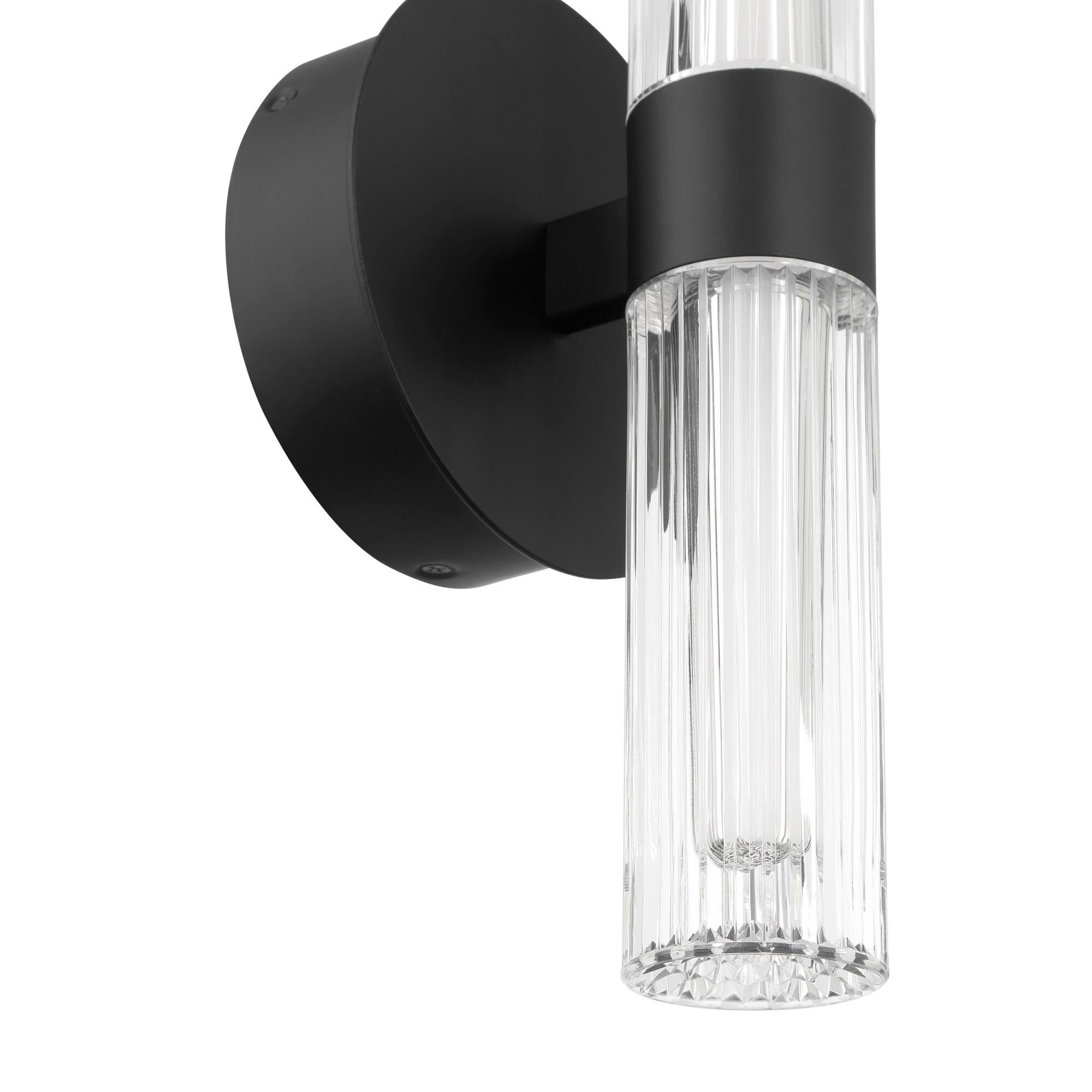 Shown in Matte Black finish and Clear Ribbed, White glass