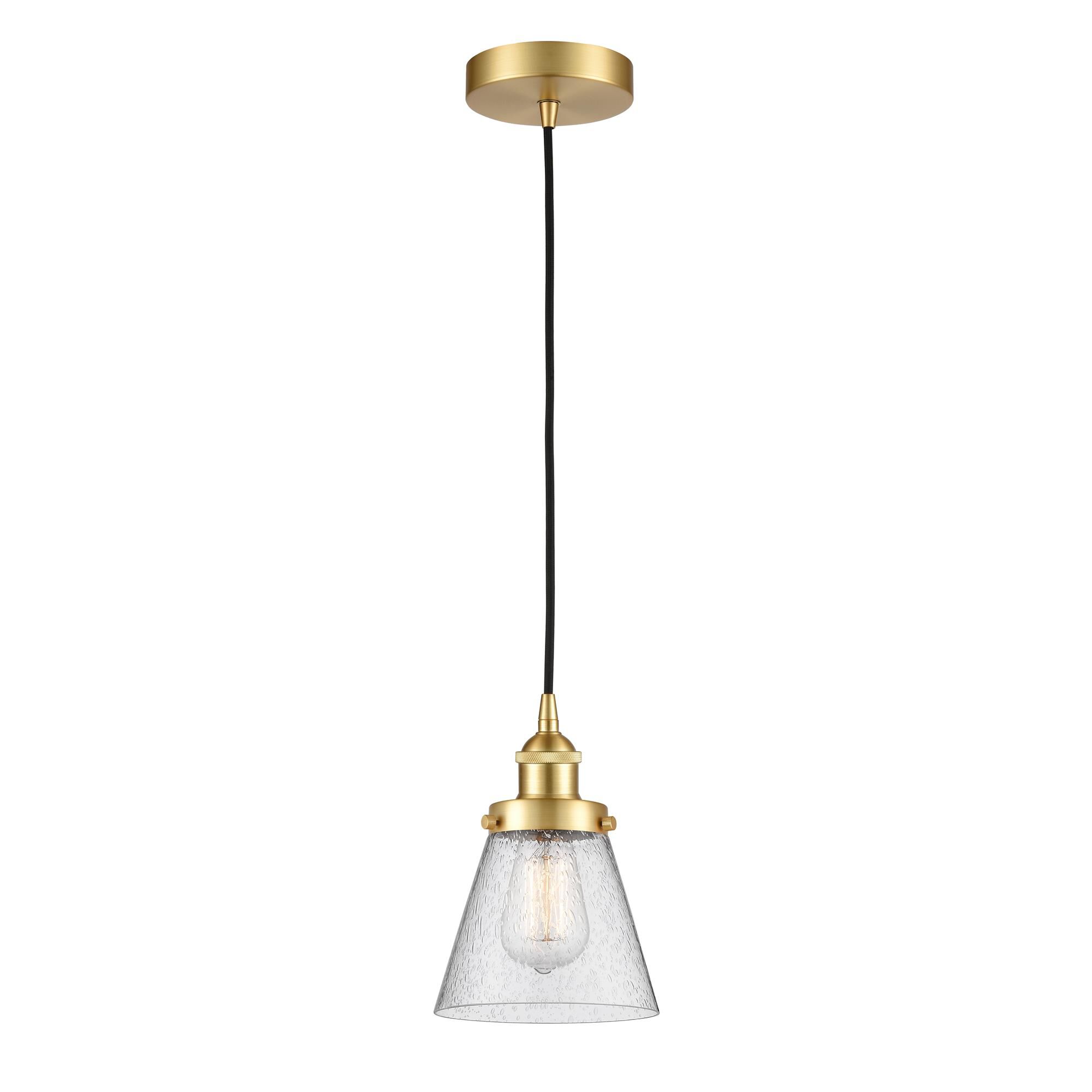 Shown in Satin Gold finish and Seedy Small Cone glass