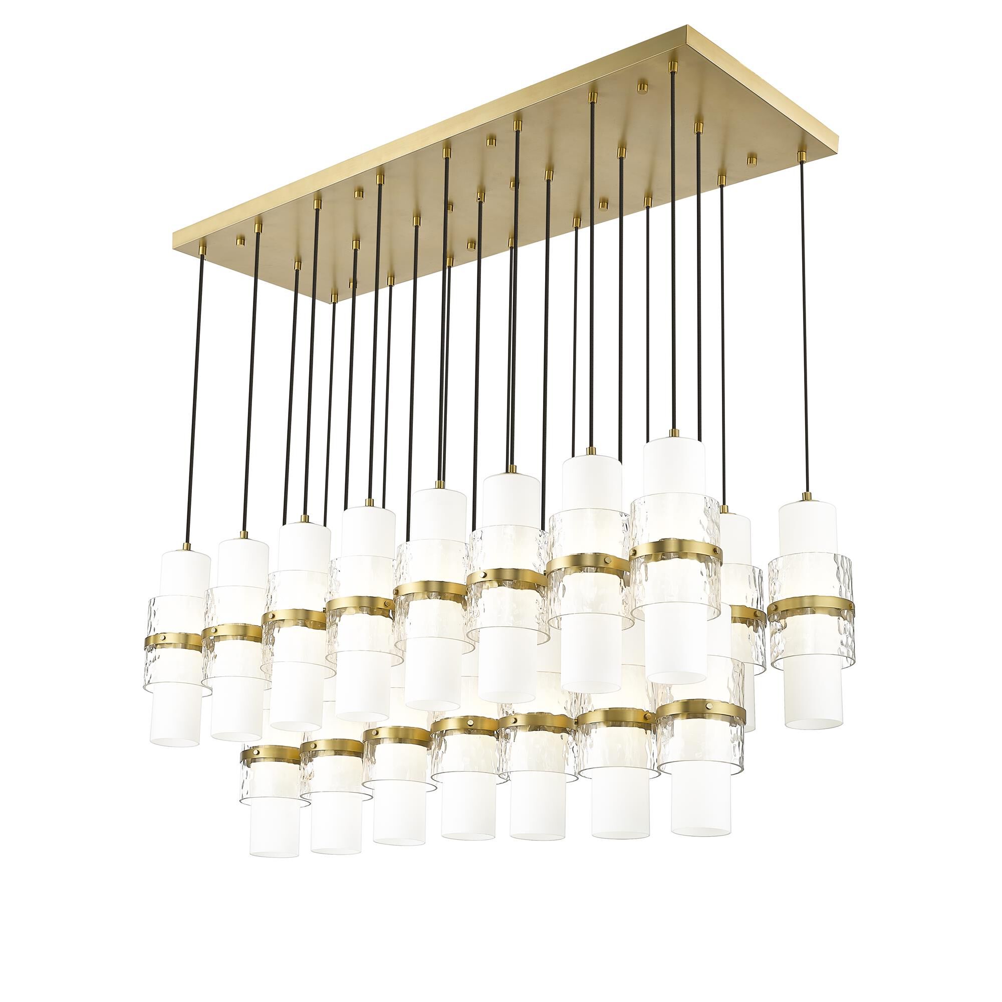 Shown in Modern Gold finish and Clear + Etched Opal glass and Clear + Etched Opal shade