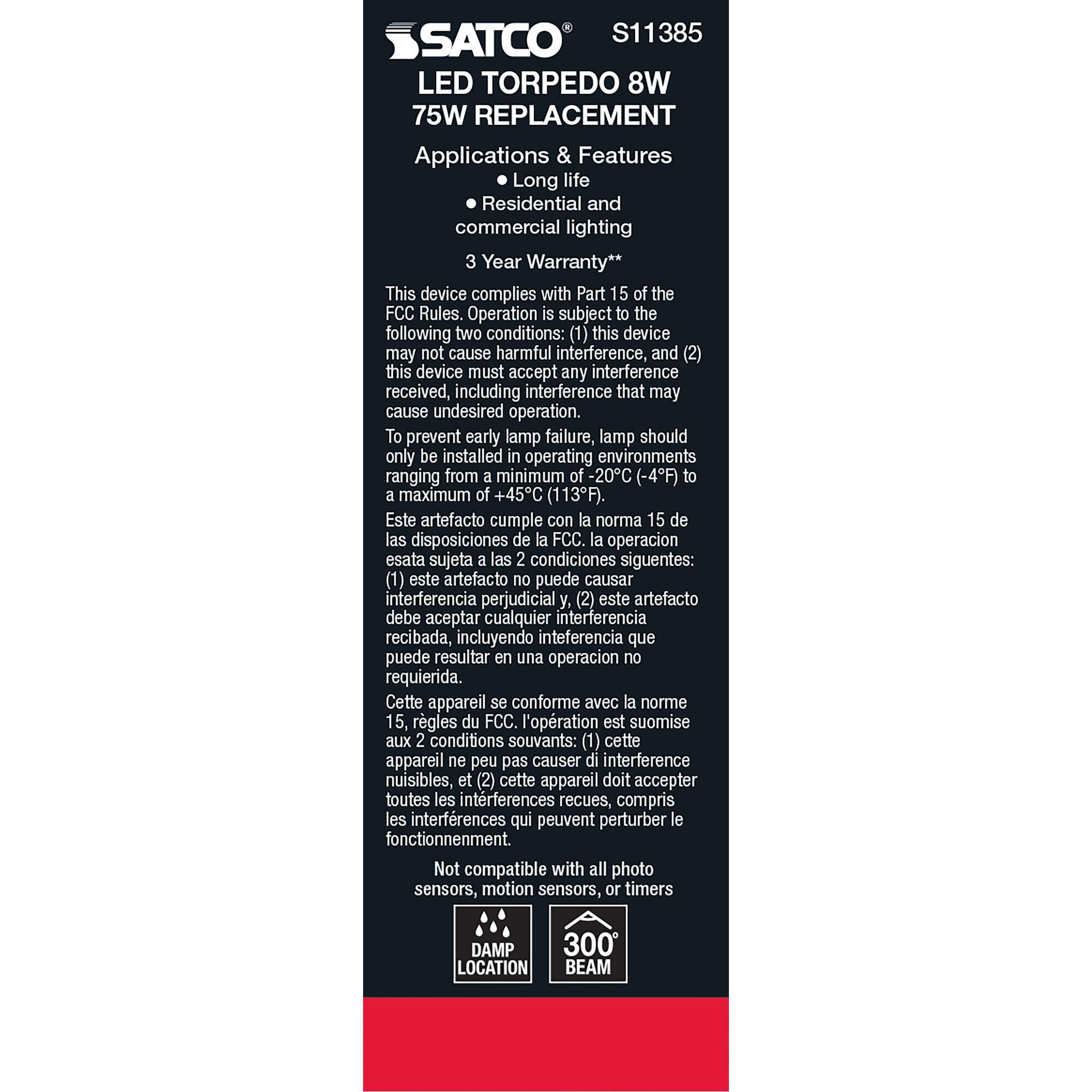 Dimmable 8 Watt 3000K C11 LED Light Bulb by Satco