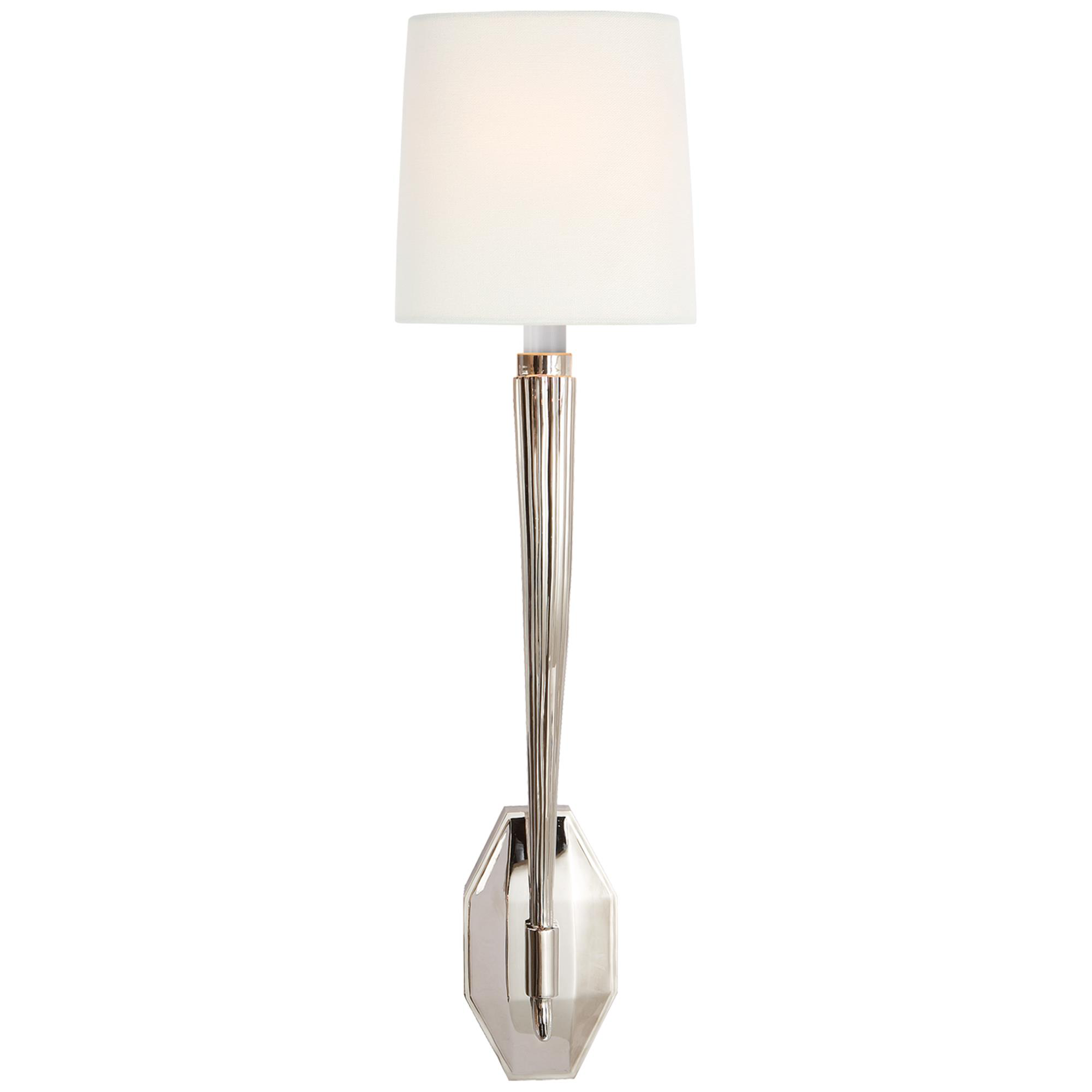Shown in Polished Nickel finish and Linen Shield shade