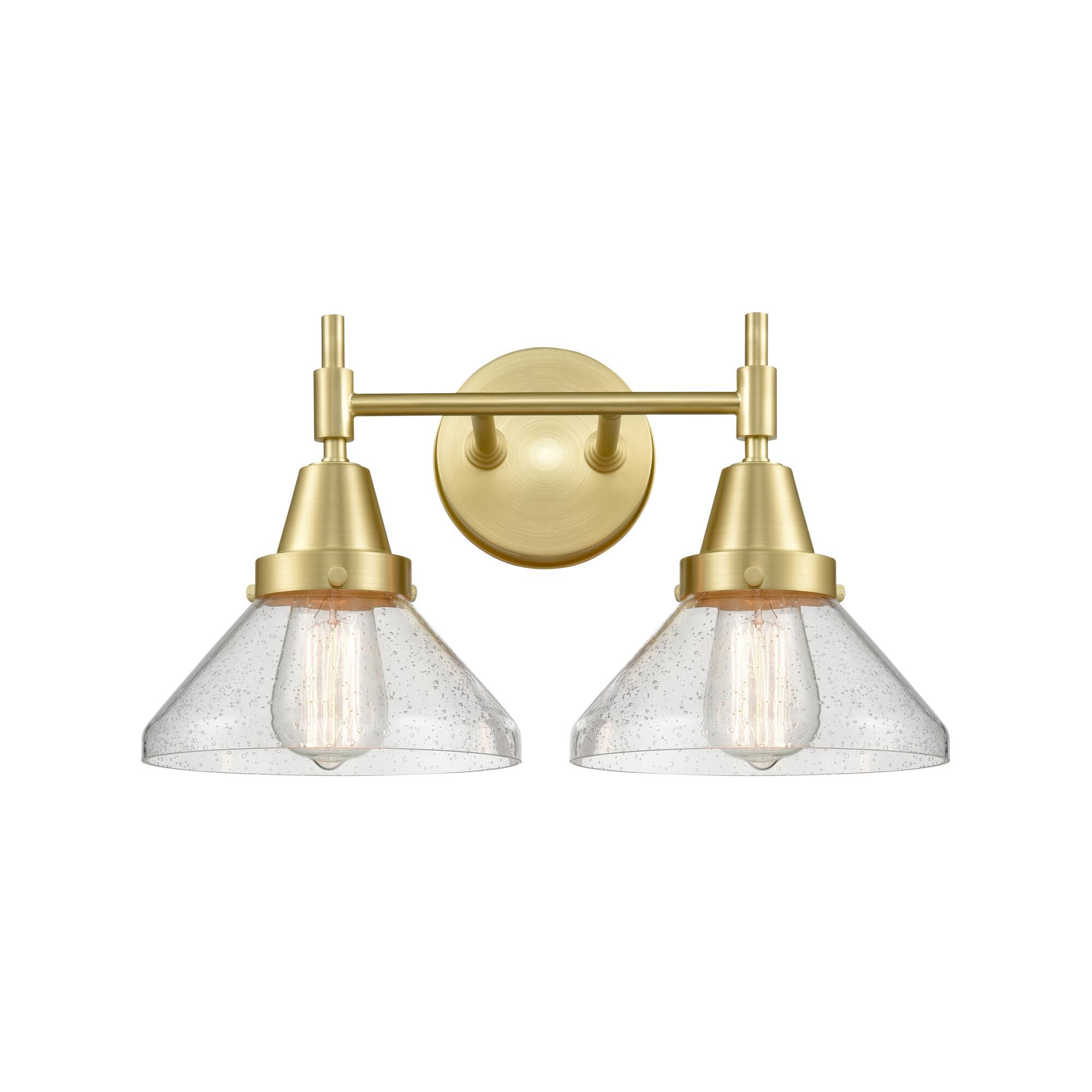 Shown in Satin Brass finish and Seedy Caden glass