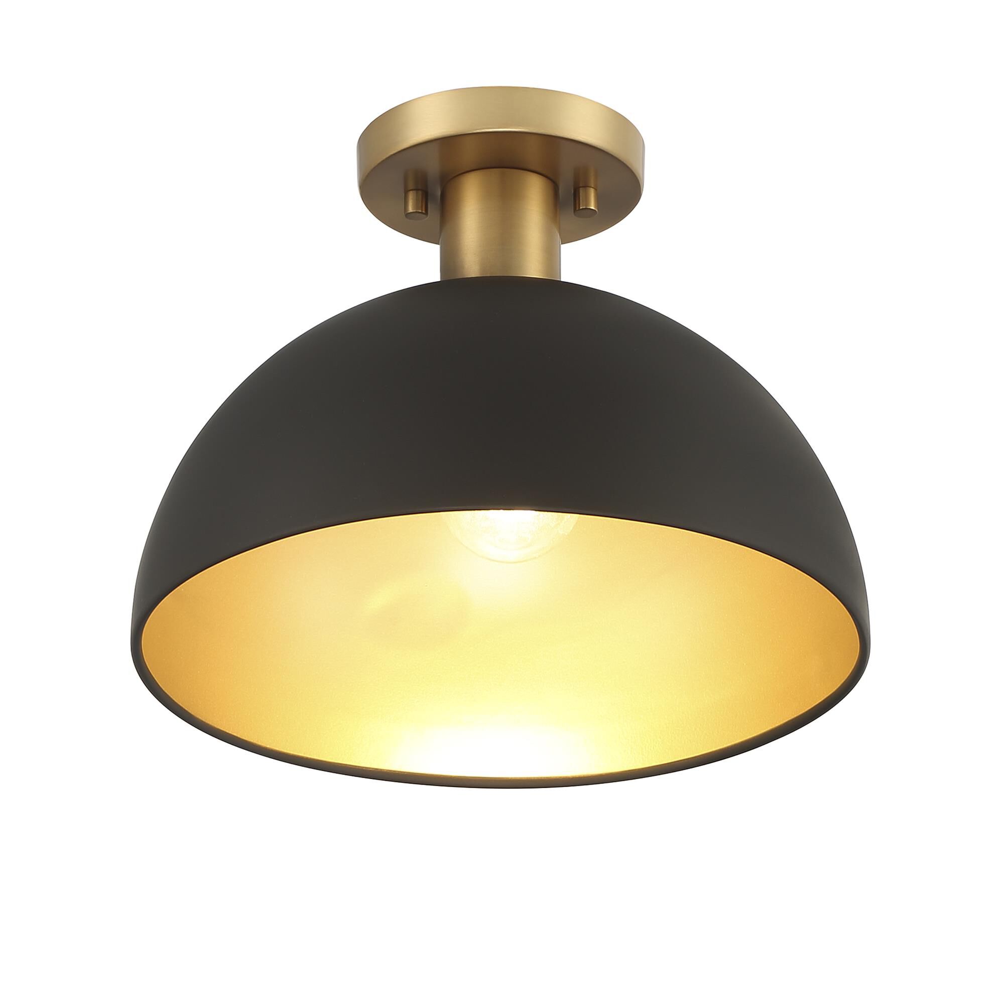 Shown in Matte Black With Natural Brass finish and Metal shade