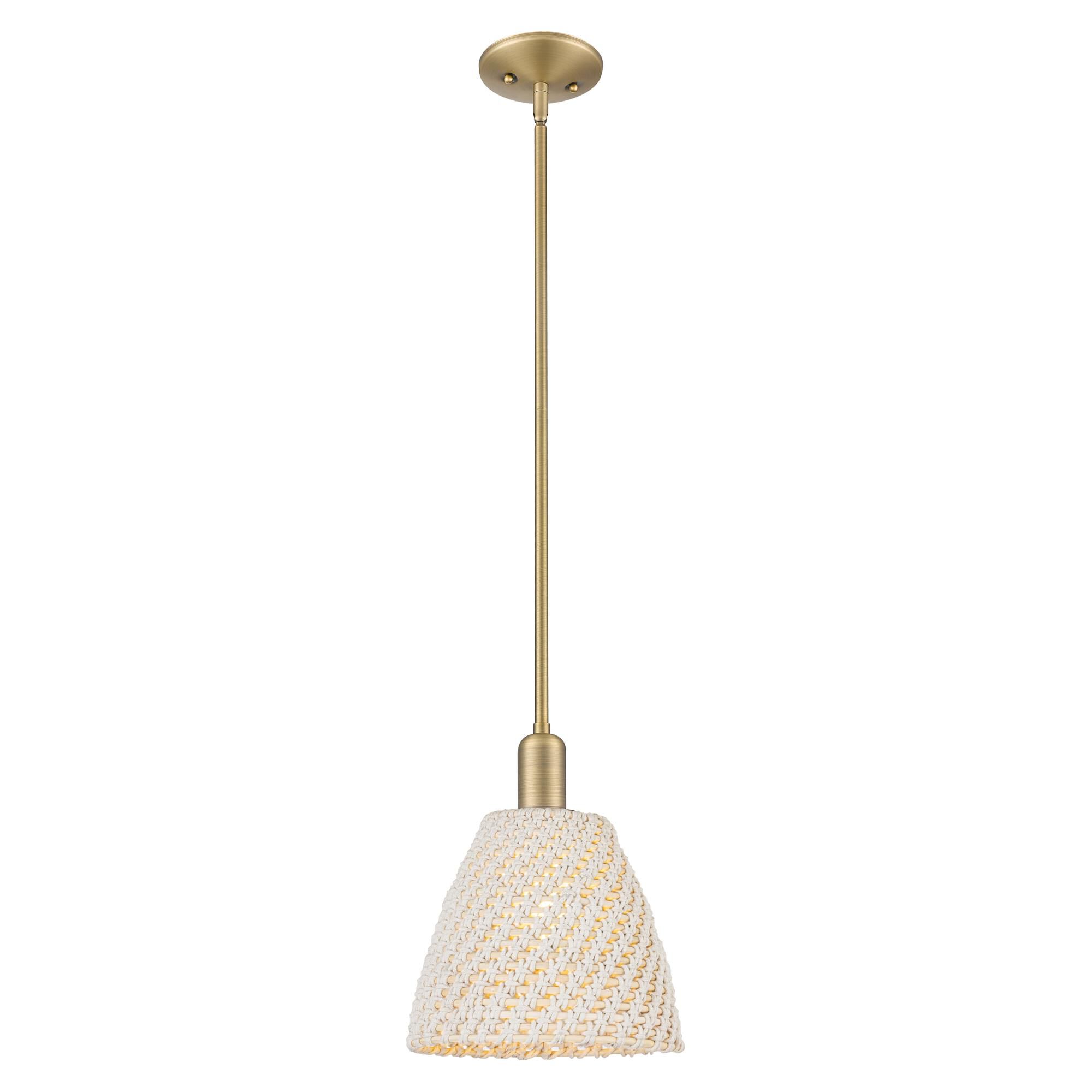 Shown in Brushed Brass finish and Natural shade