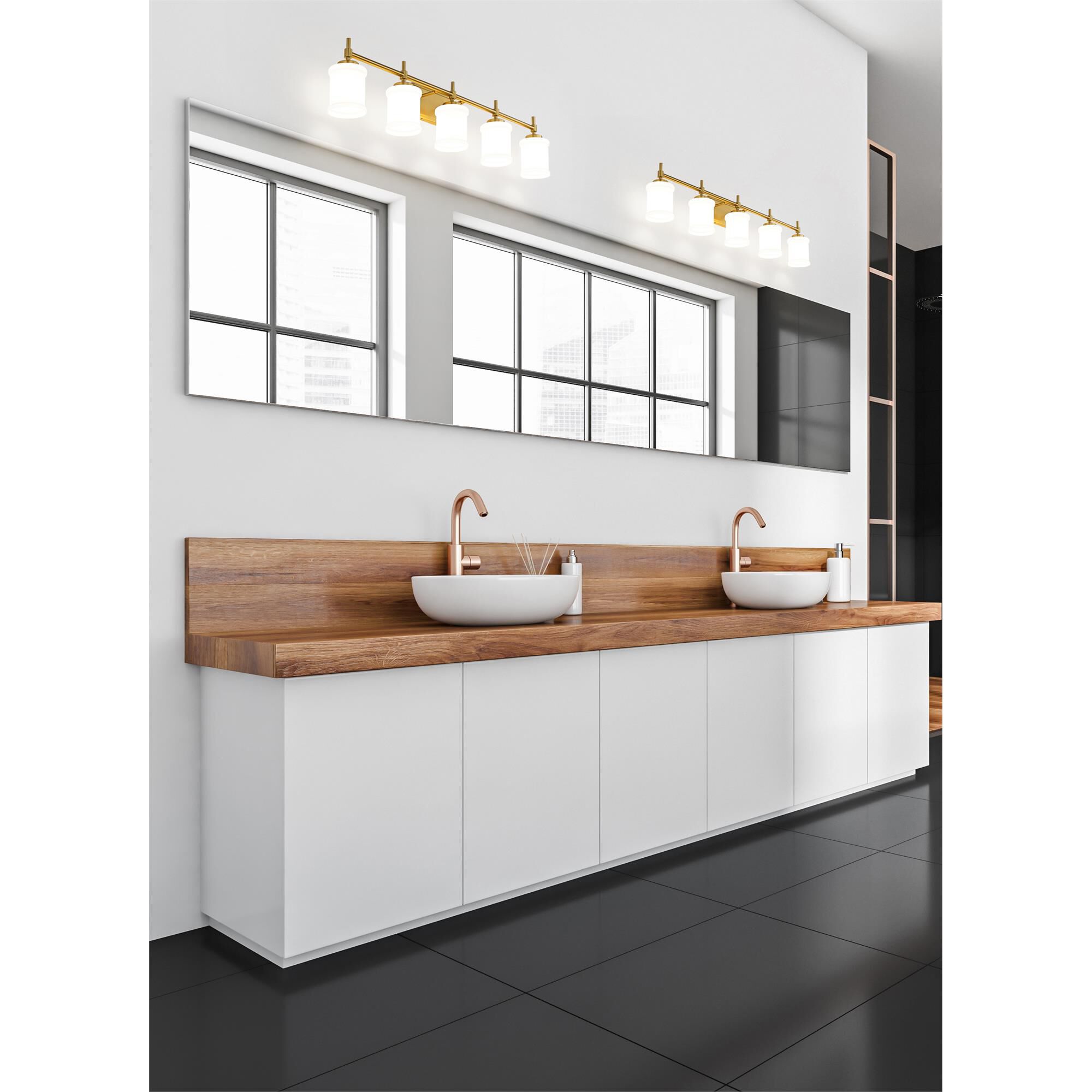 Shown in Modern Gold finish and Gloss Opal glass and Gloss Opal shade