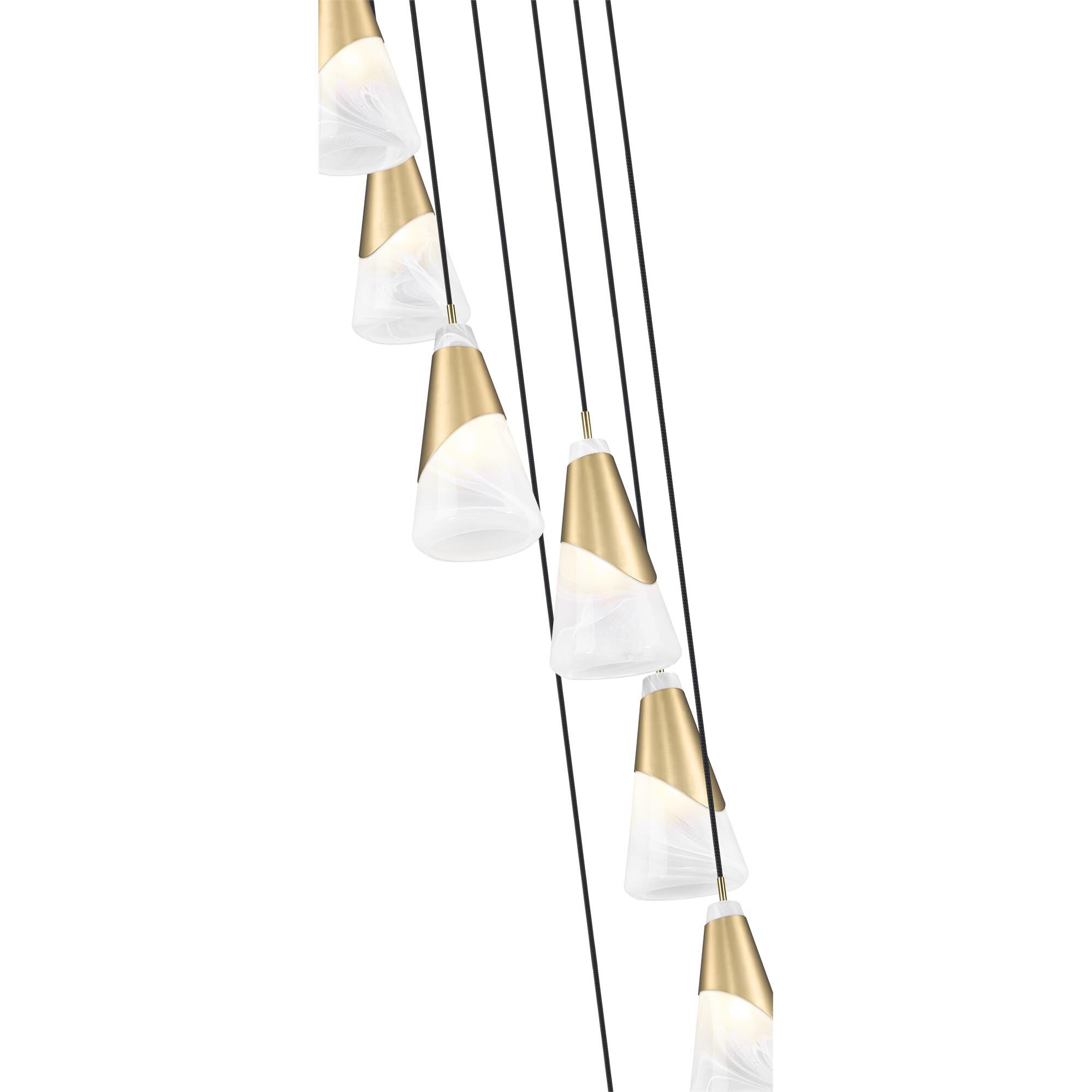 Shown in Modern Gold finish and White Swirl glass and White Swirl shade