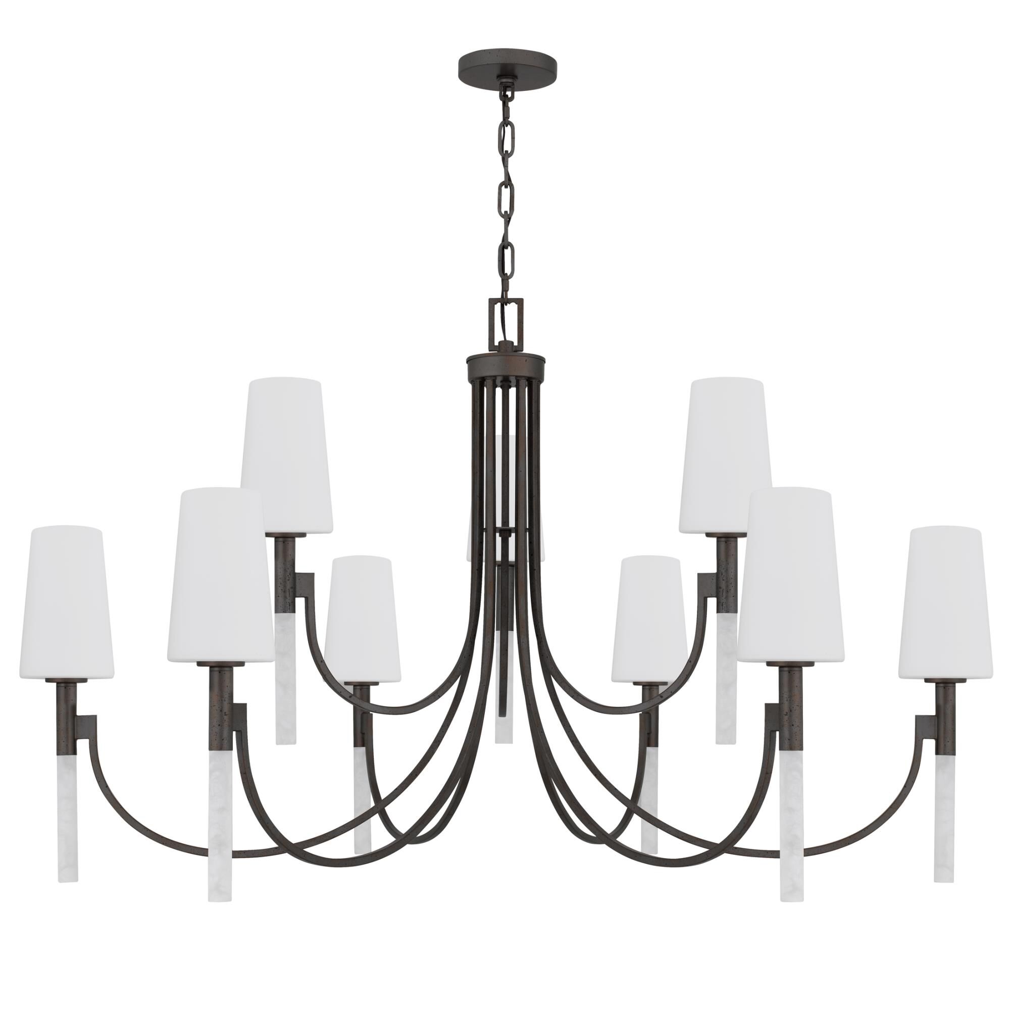 Shown in Iron Gate finish and Opal Etched Glass shade