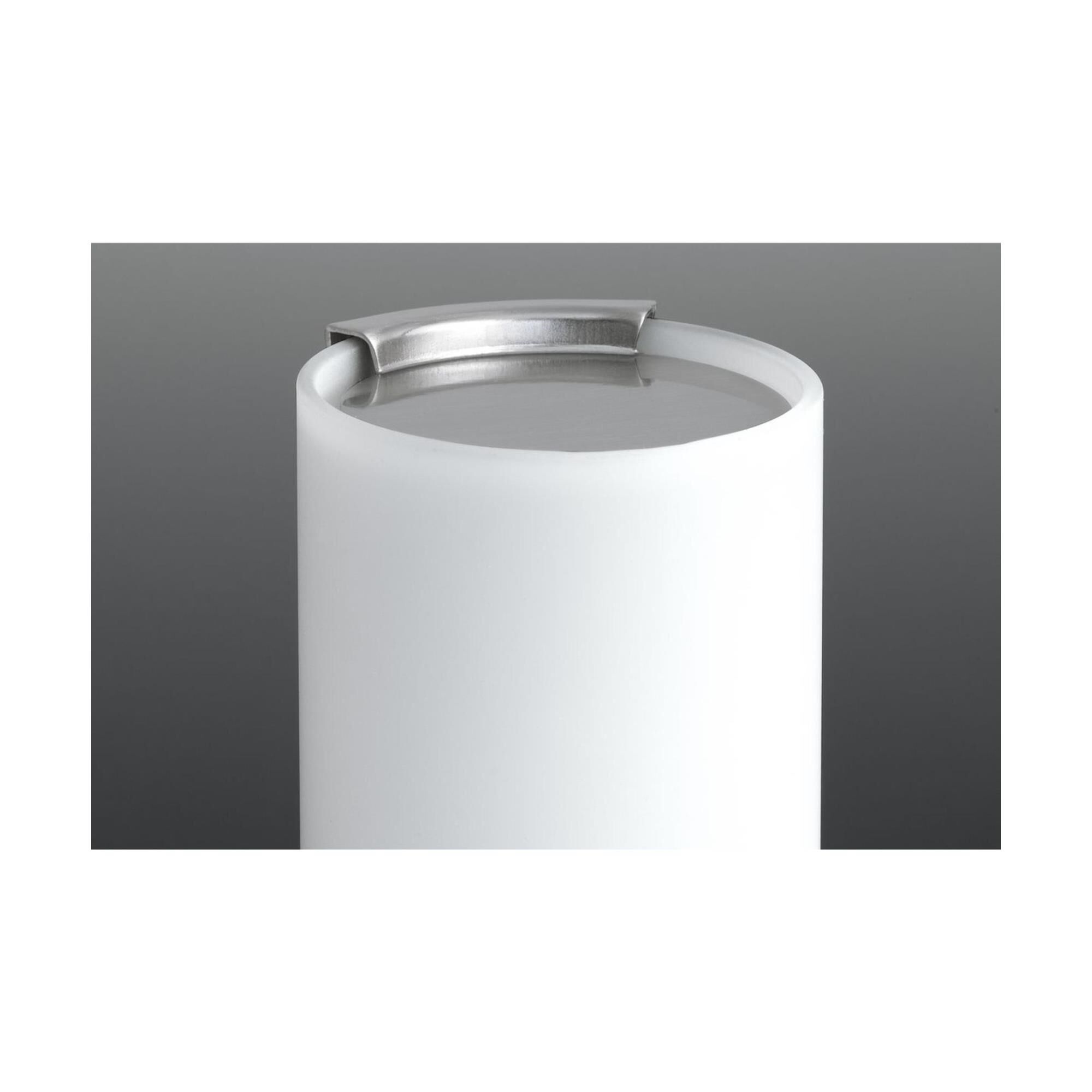 Shown in Brushed Nickel finish and Etched White glass