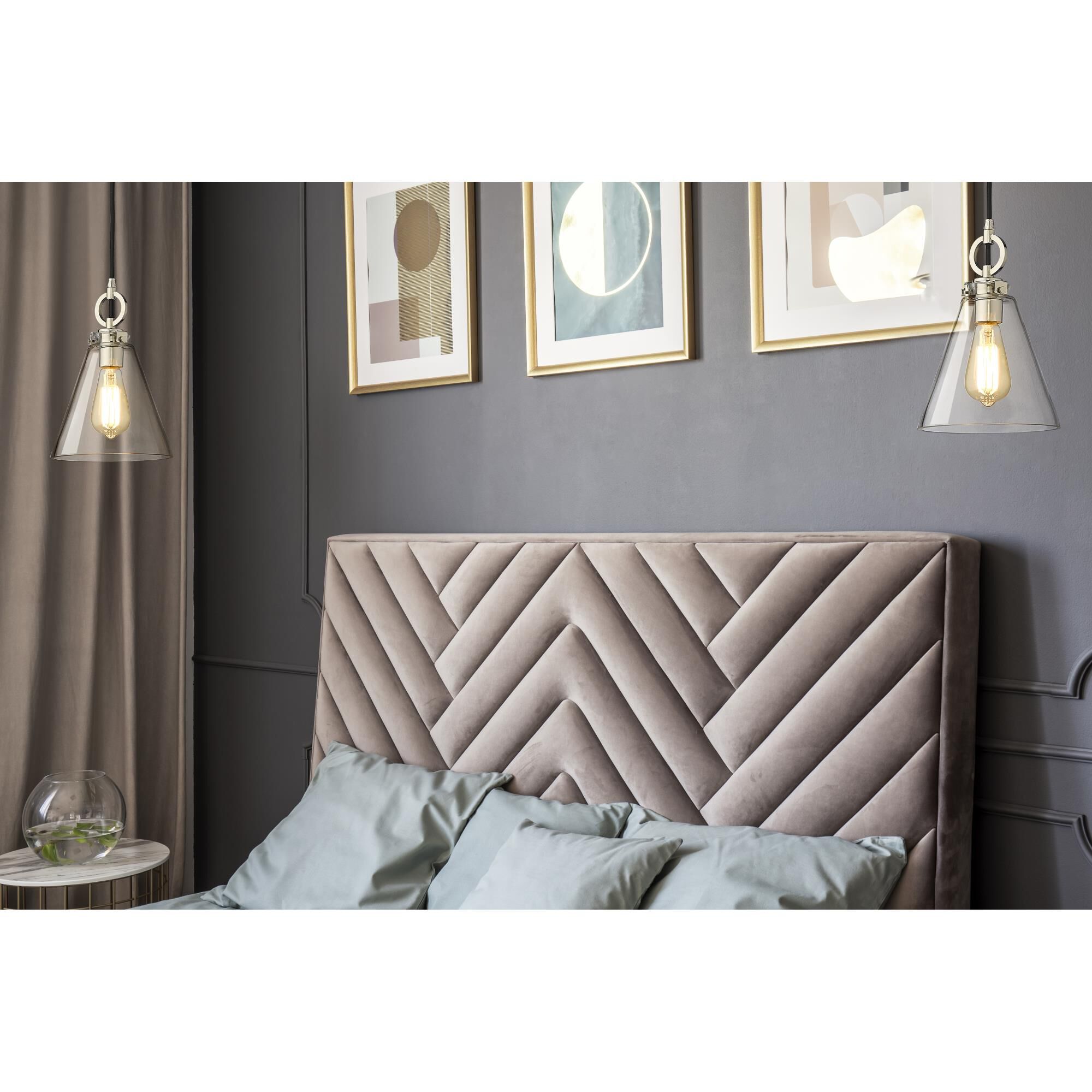 Shown in Polished Nickel finish and Clear glass and No Shade shade