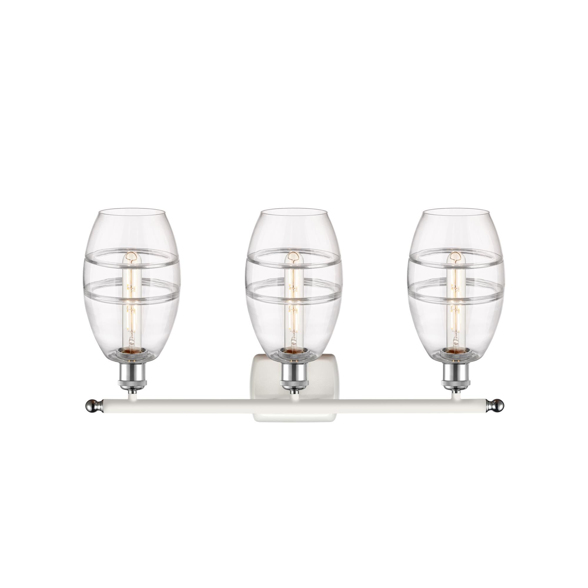 Shown in White Polished Chrome finish and Clear glass