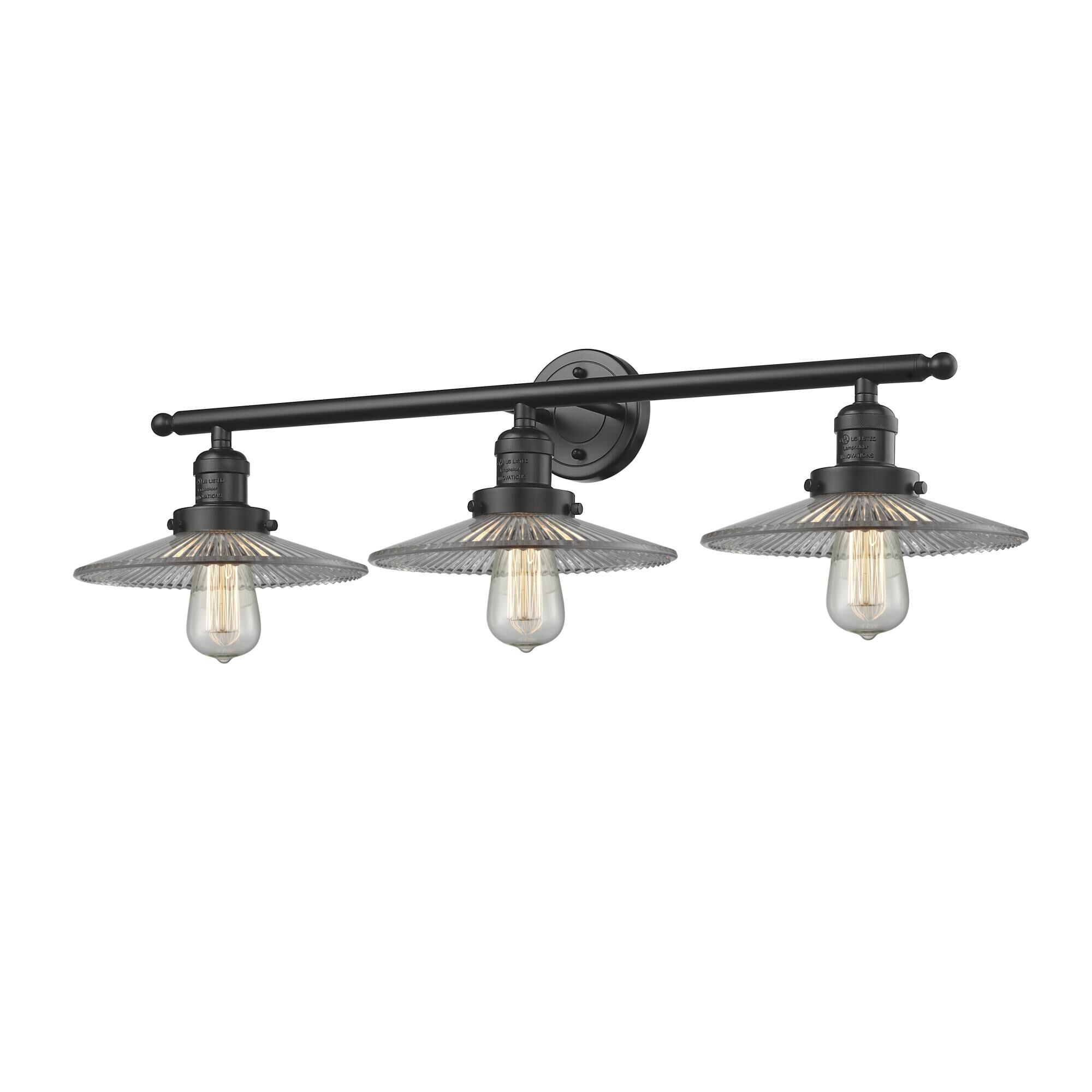 Shown in Oil Rubbed Bronze finish and Clear Halophane glass