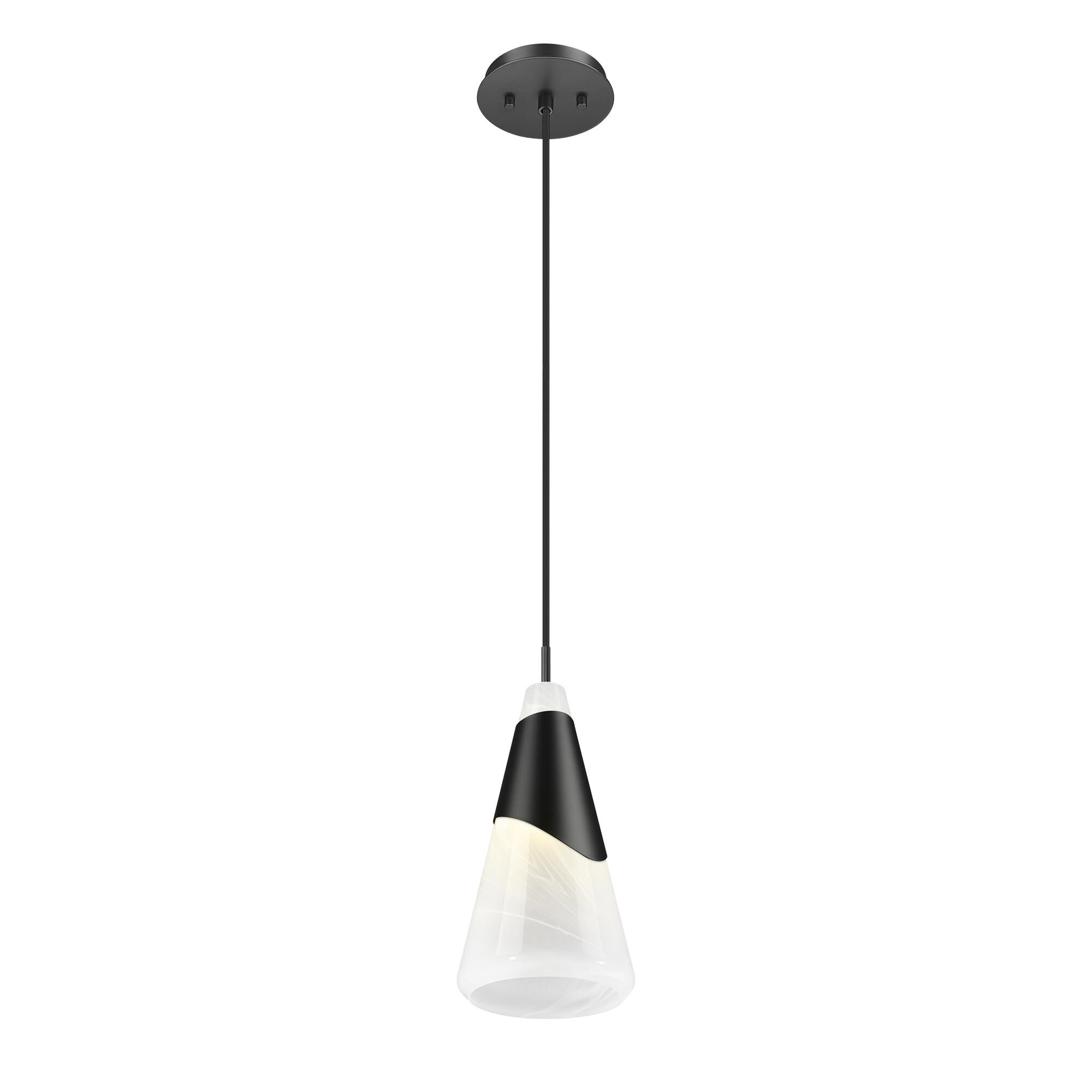 Shown in Matte Black finish and White Swirl glass and White Swirl shade