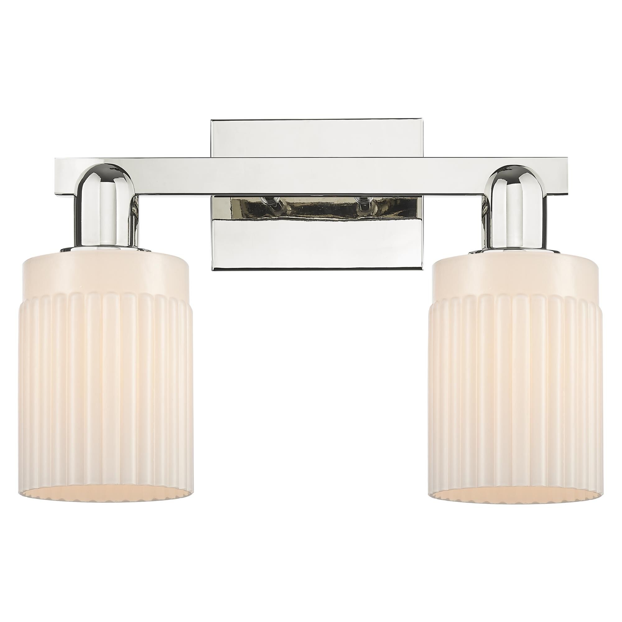 Shown in Polished Nickel finish and Matte White glass