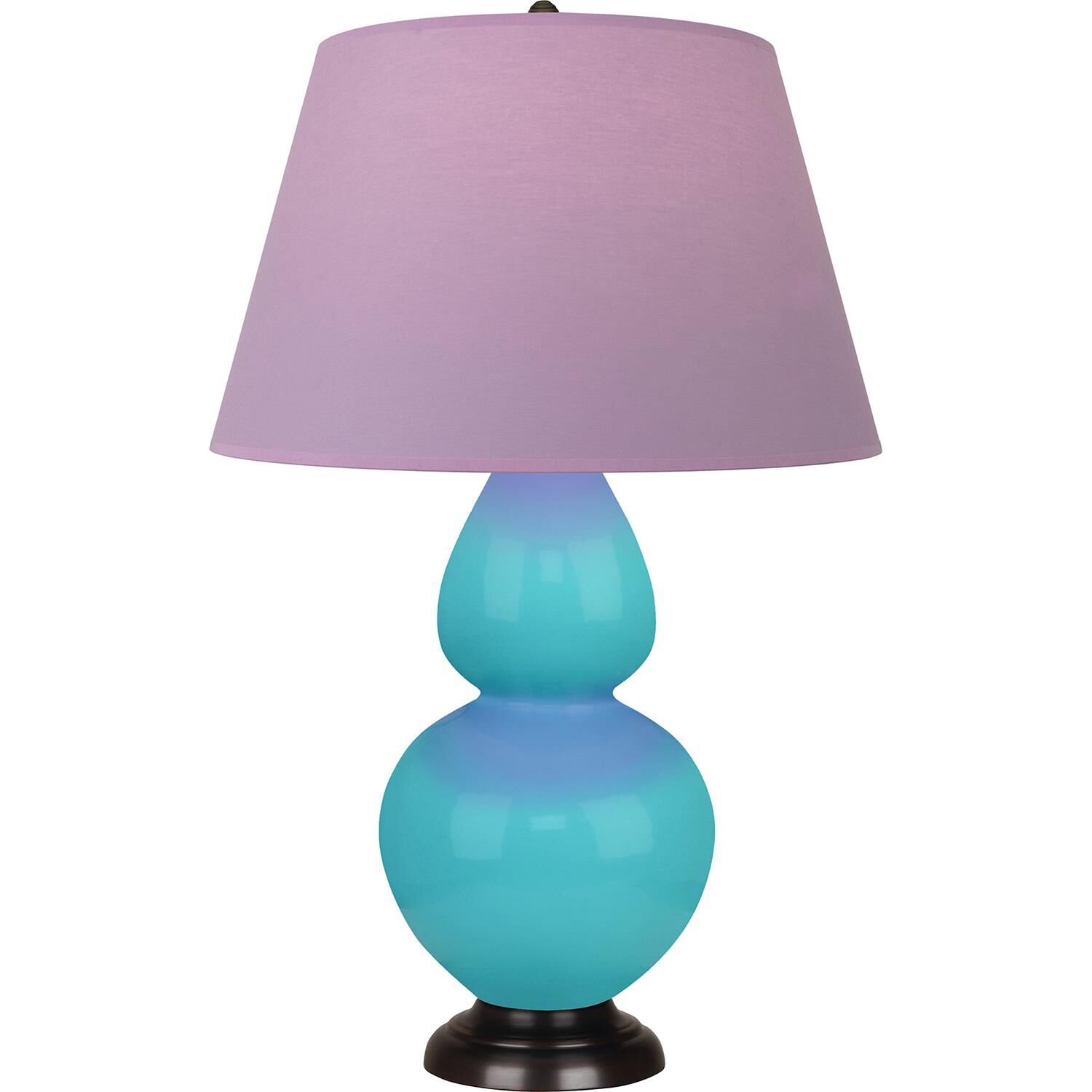 Shown in Egg Blue finish and Lavender and Plum shade and Deep Patina Bronze accent