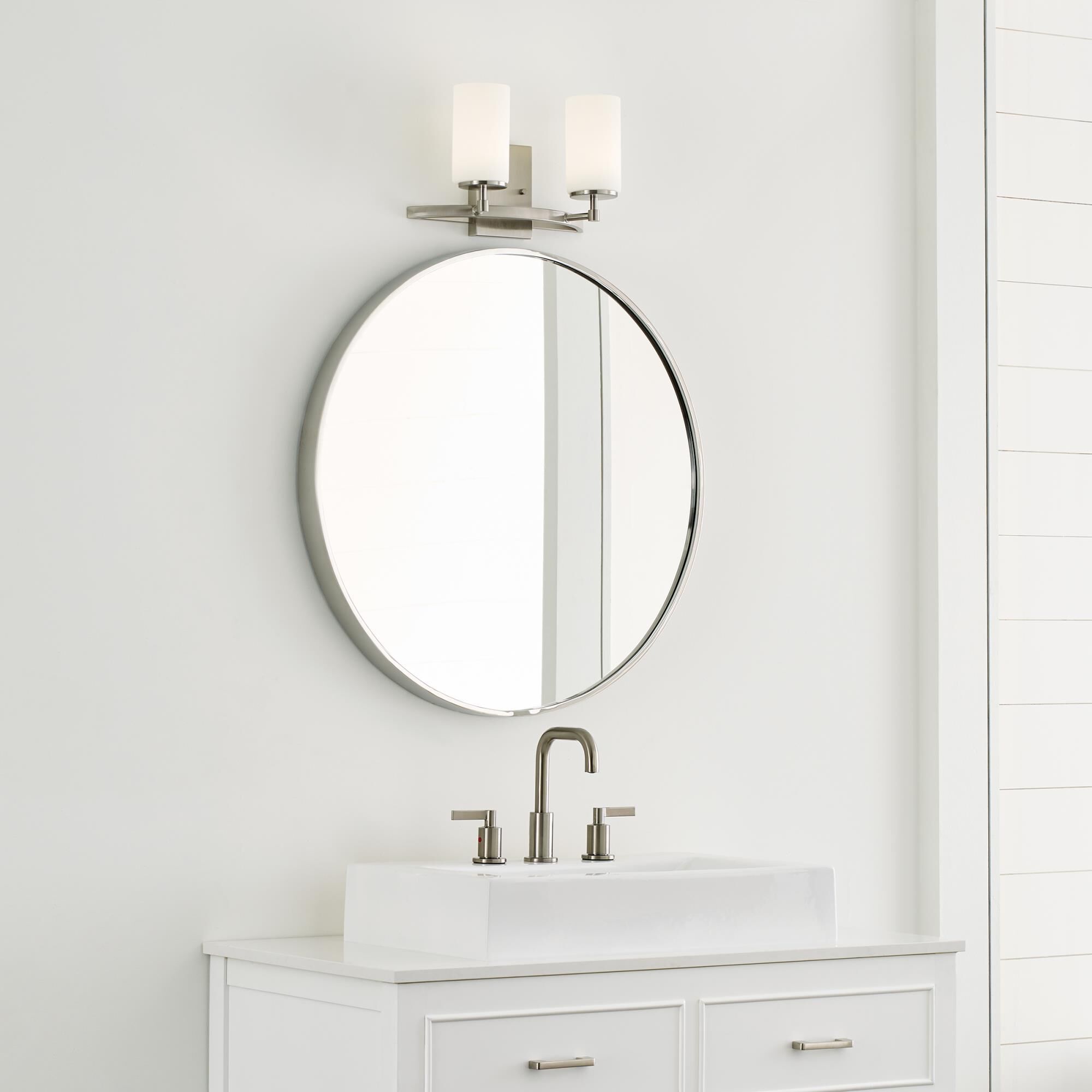 Shown in Brushed Nickel finish and Etched - White Insidehades glass