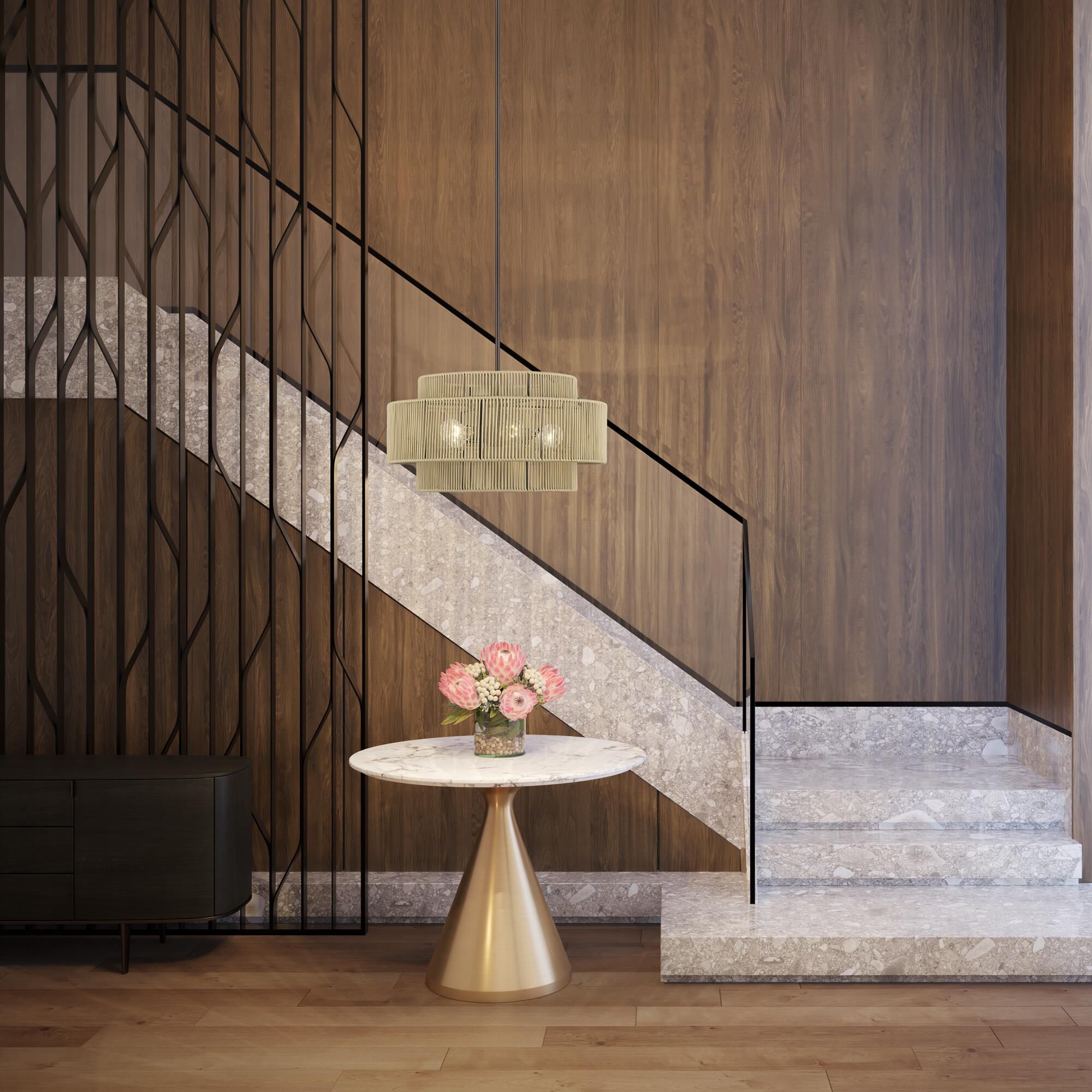 Shown in English Bronze finish and Hand-Woven Venetian Gold Color Polyester Rope shade