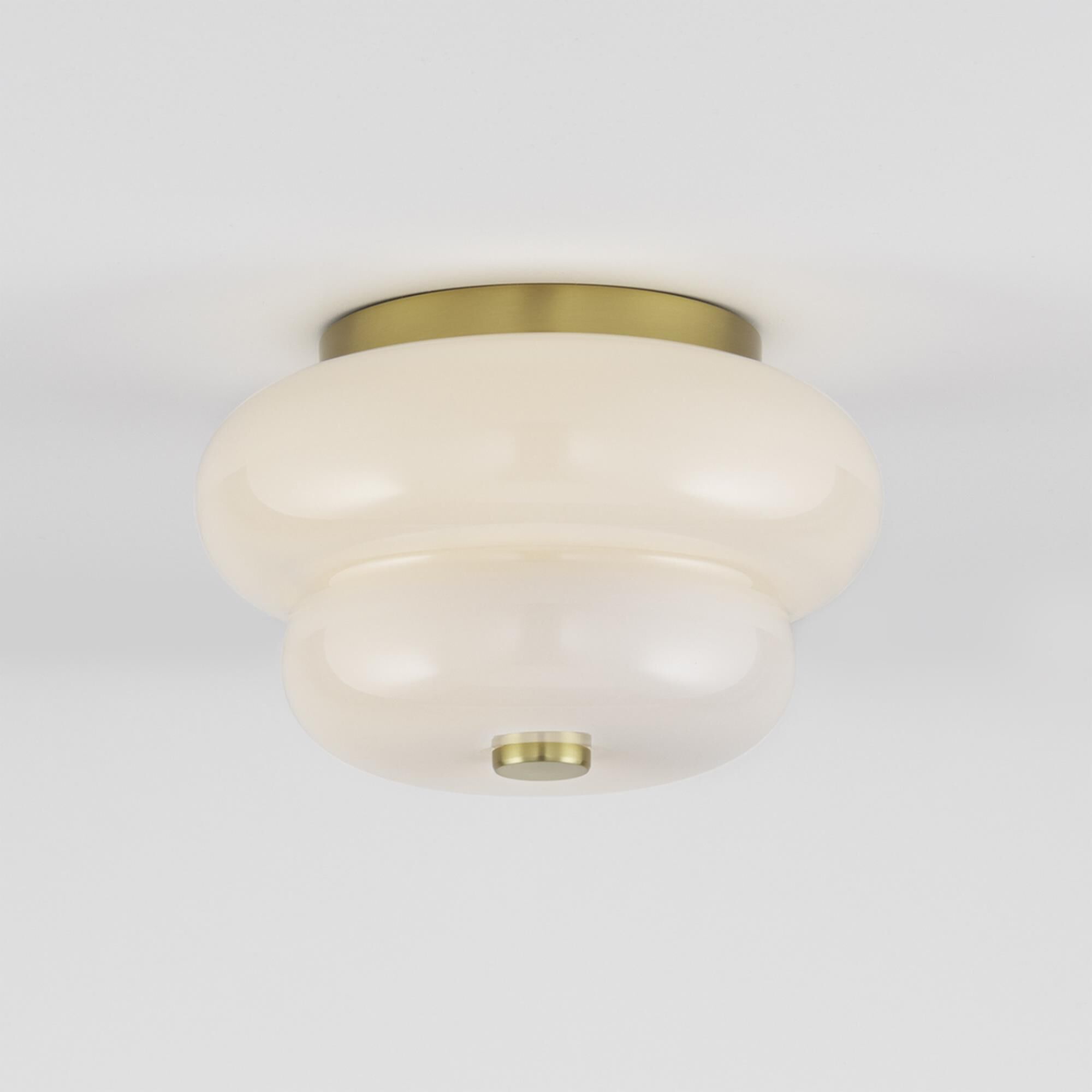 Shown in Aged Brass finish and Opal Glossy glass