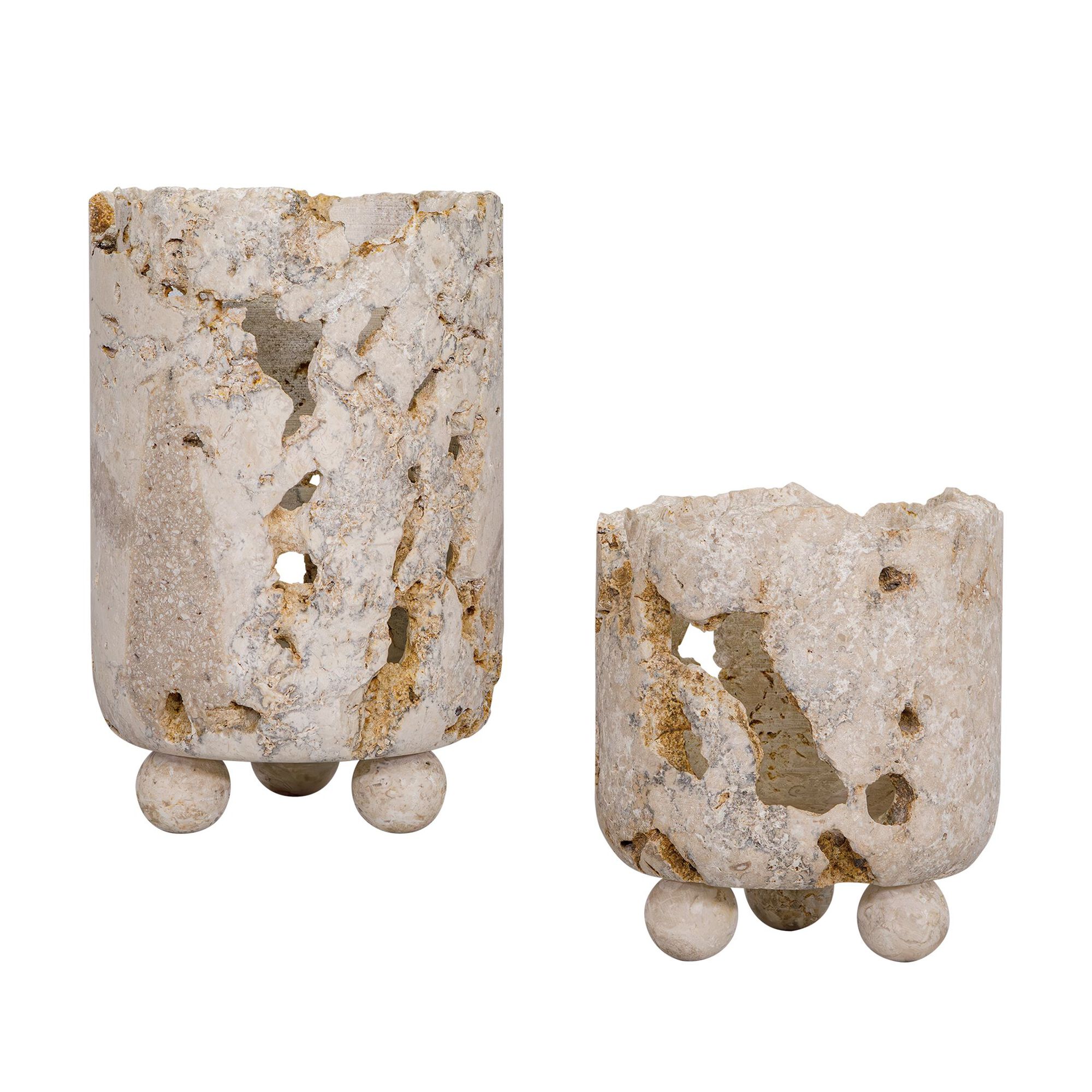 Quarried Stone Candle Holder Set of 2,