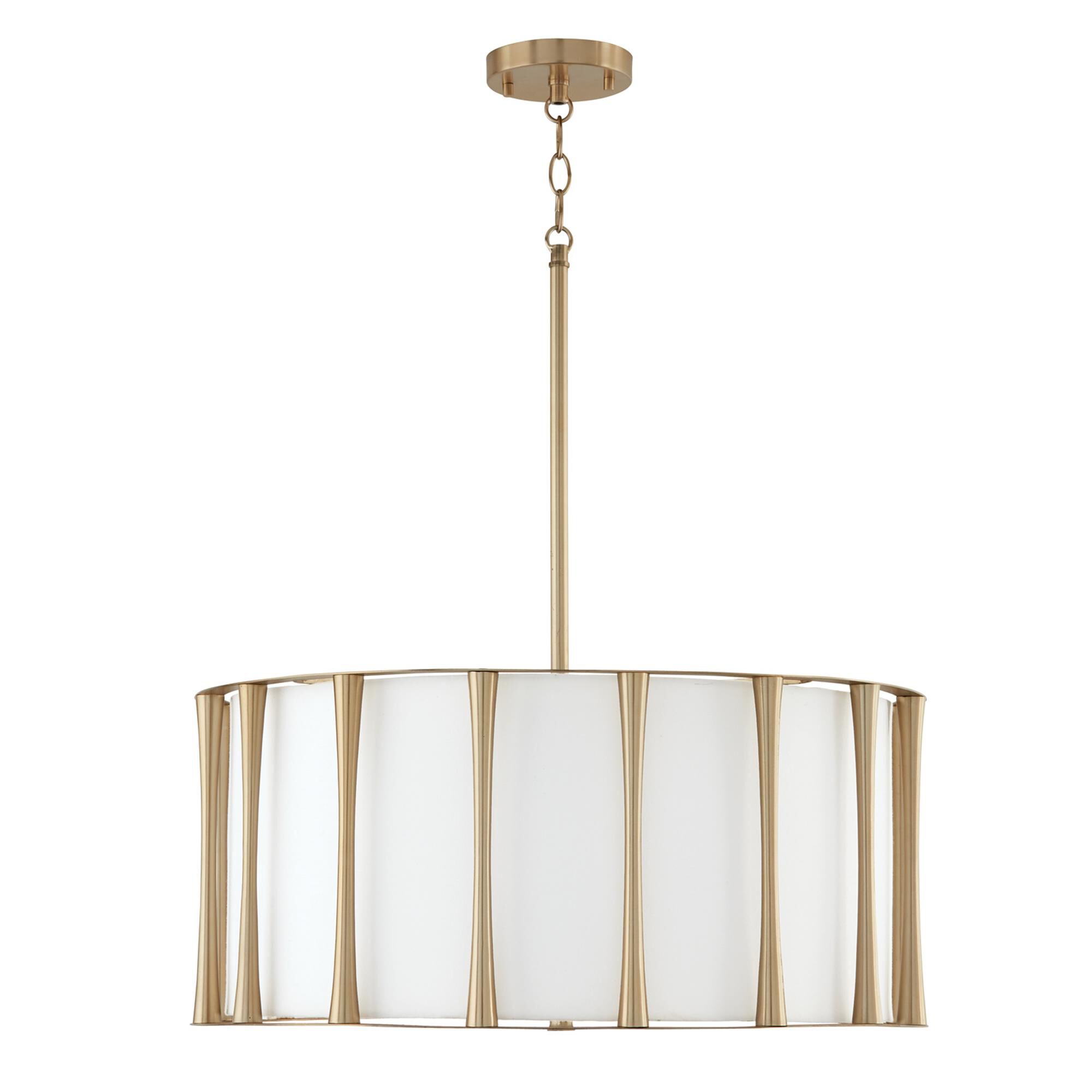 Shown in Matte Brass finish and White Fabric shade