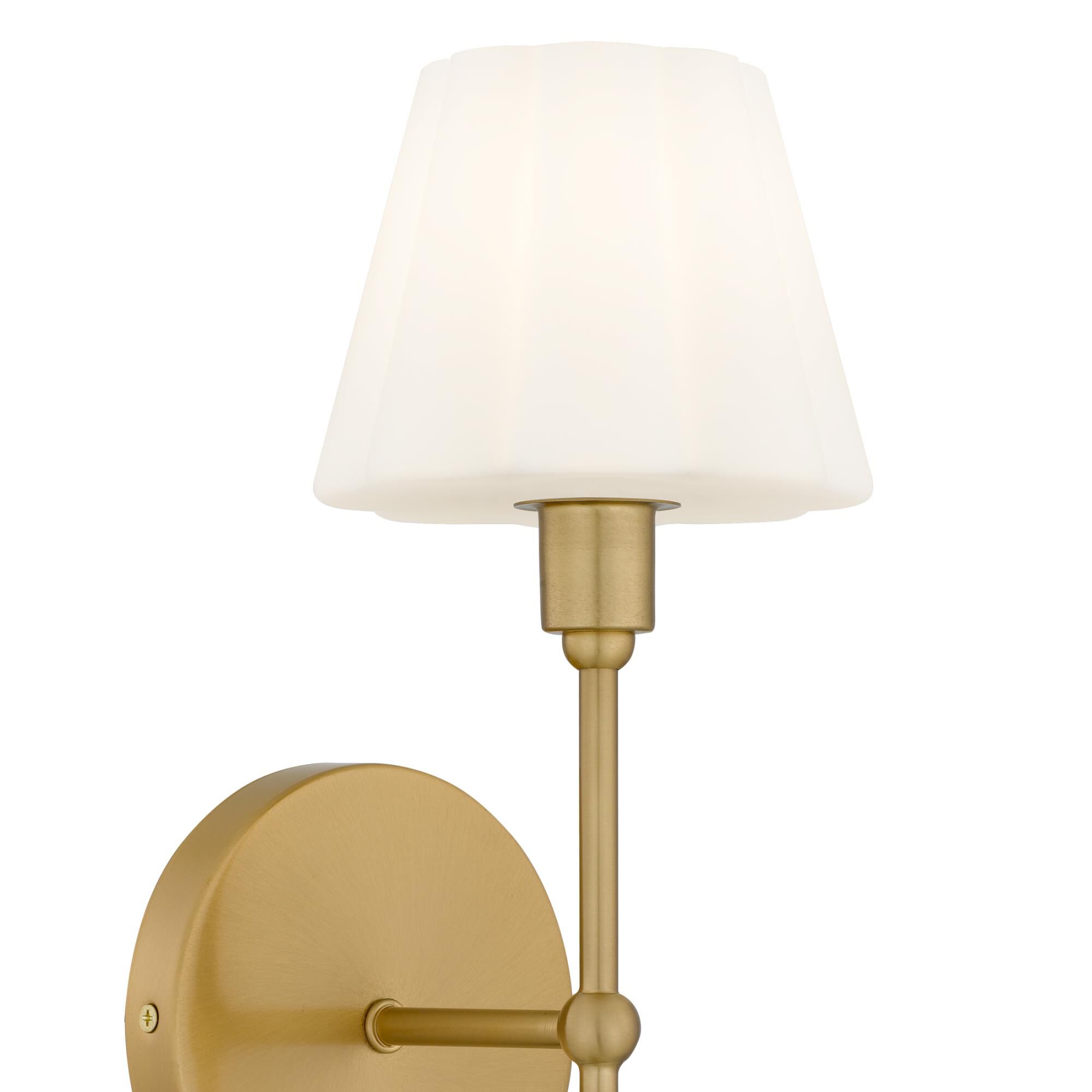 Shown in Brushed Gold finish and Opal Etched Glass shade