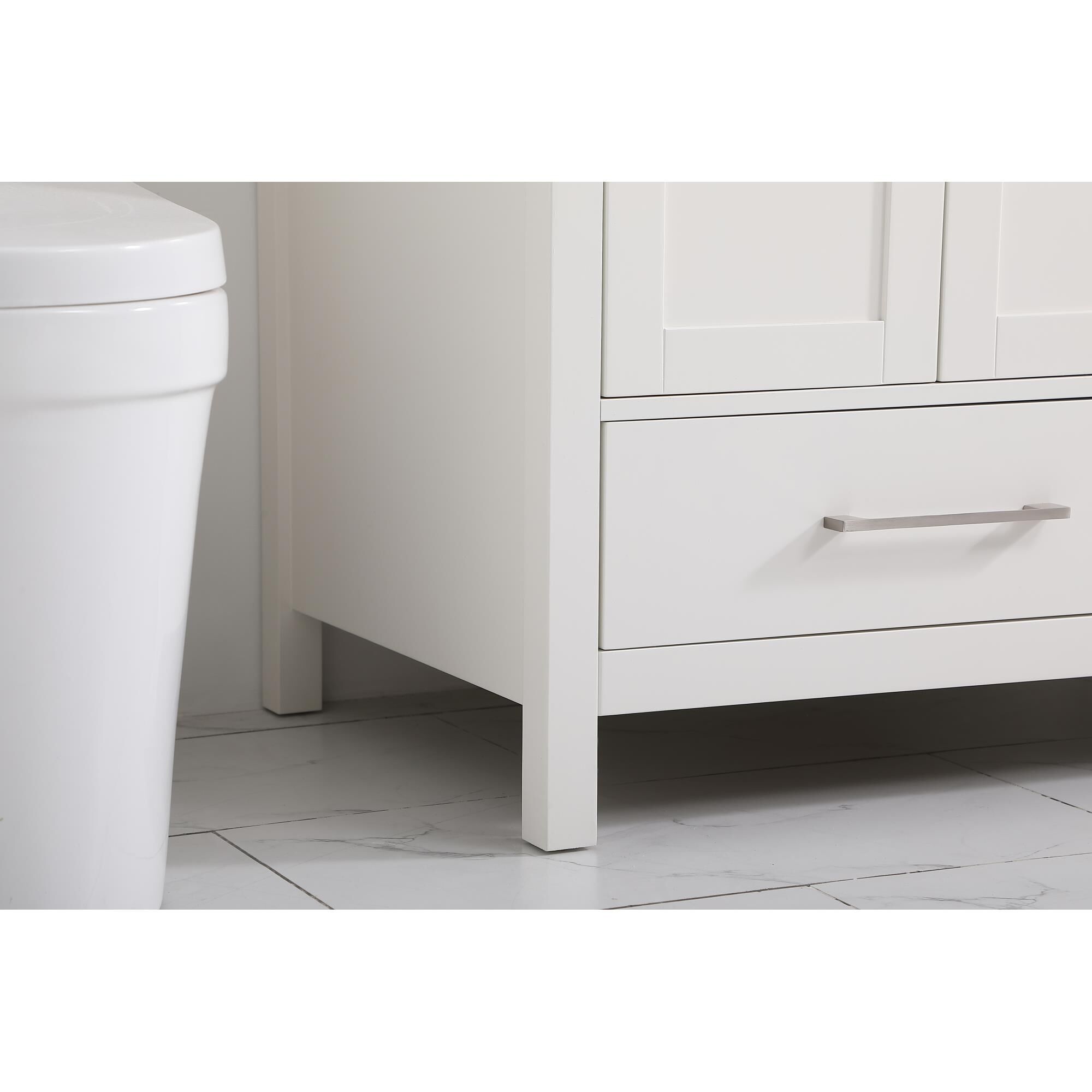 Shown in White And Brushed Nickel With Carrara White Marble finish