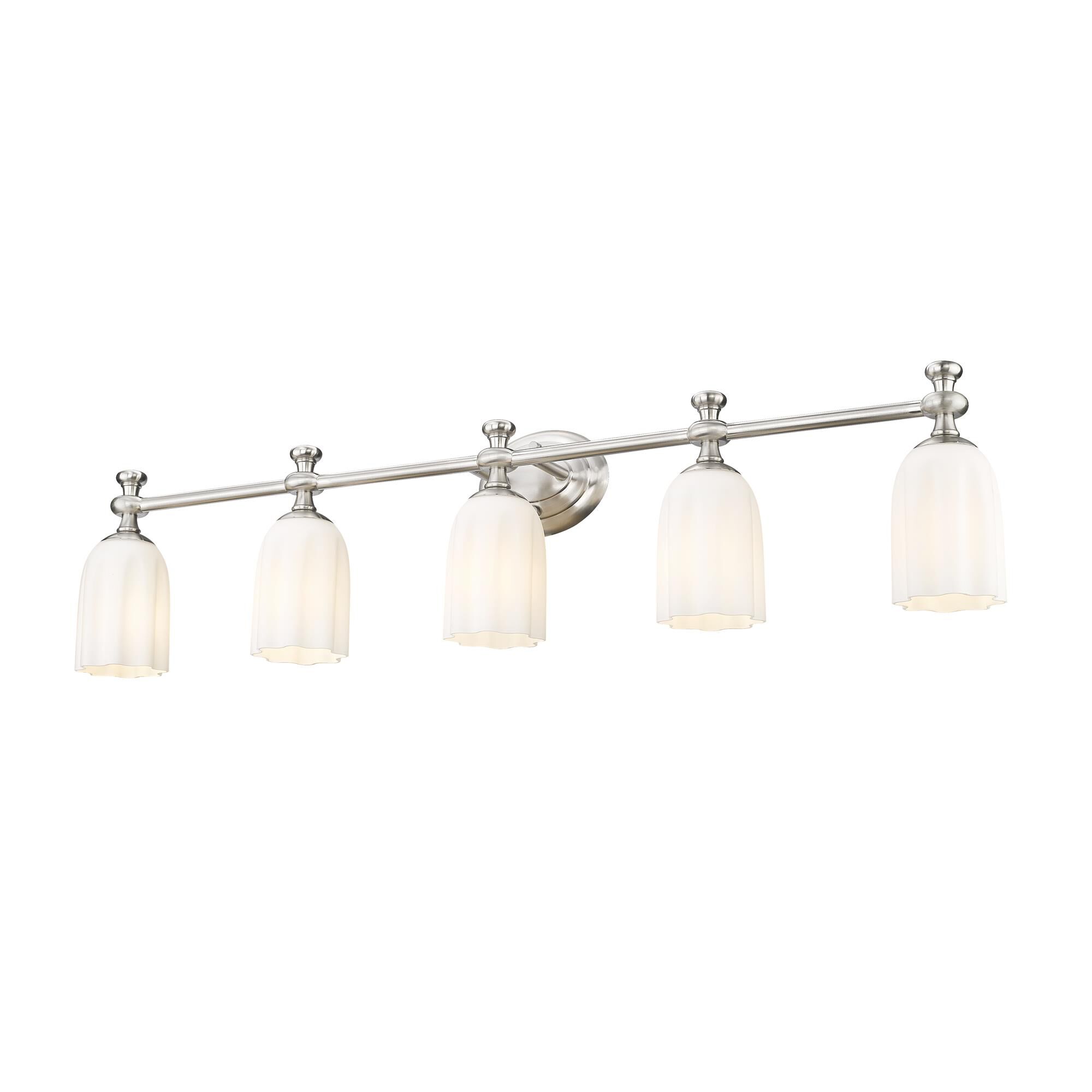 Shown in Brushed Nickel finish and Opal Etched glass and Opal Etched shade