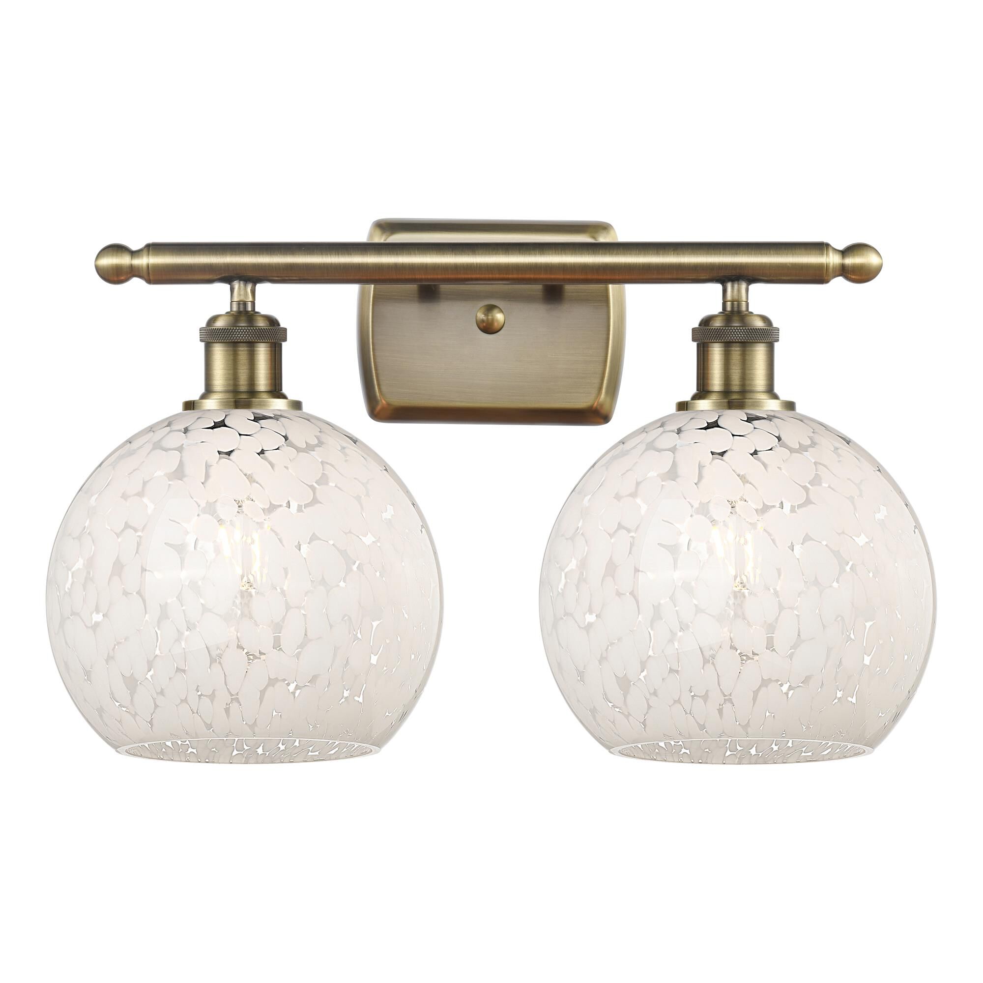 Shown in Antique Brass finish and White Mouchette glass