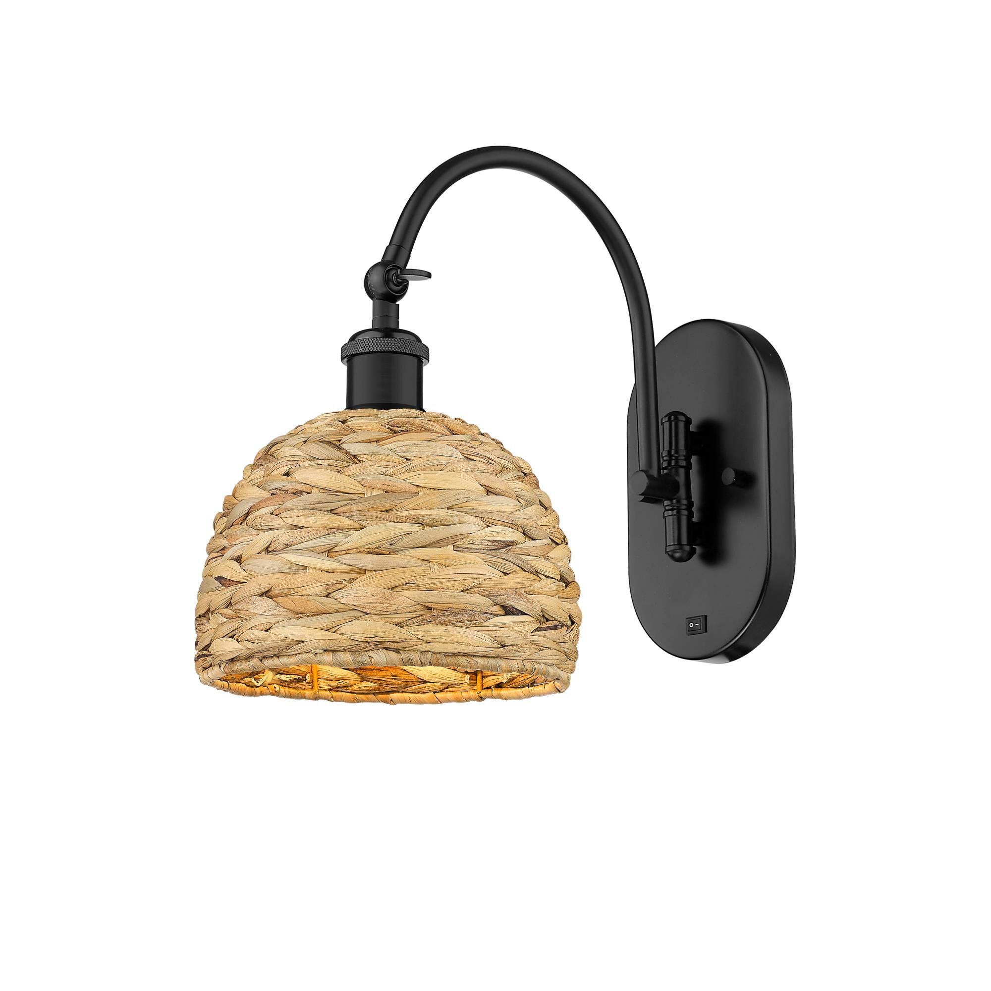 Bruno Marashlian Woven Rattan 8 Inch Wall Swing Lamp by Innovations Lighting