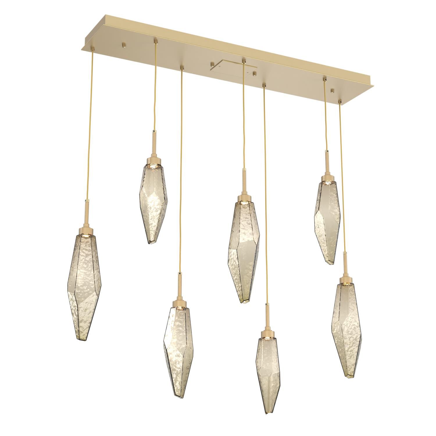 Shown in Gilded Brass finish and Chilled Bronze glass