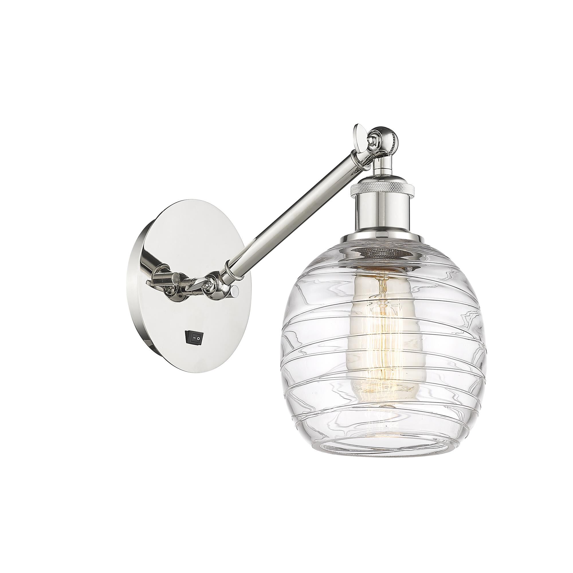 Shown in Polished Nickel finish and Deco Swirl Belfast glass