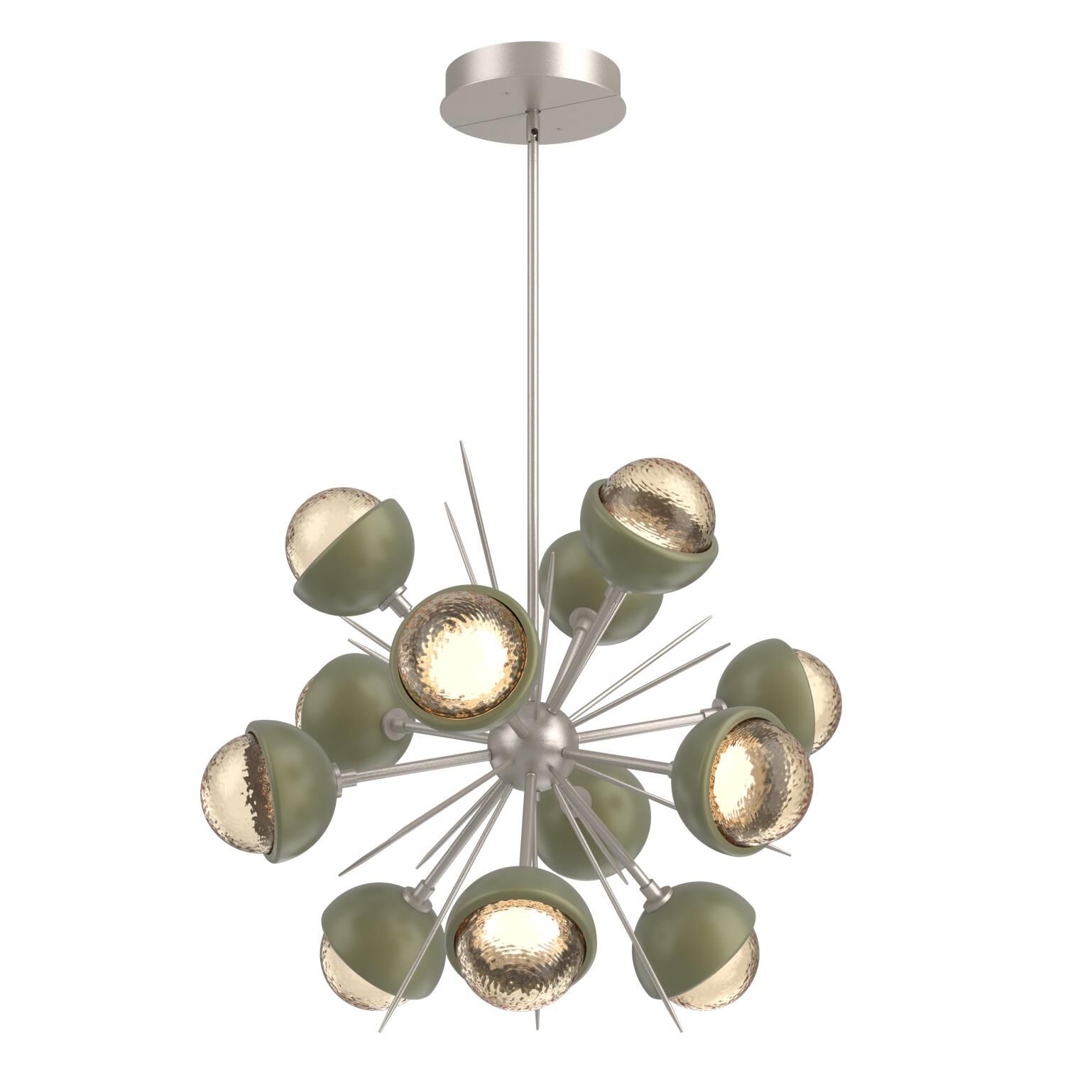 Shown in Beige Silver finish and Amber glass and Sage Green accent