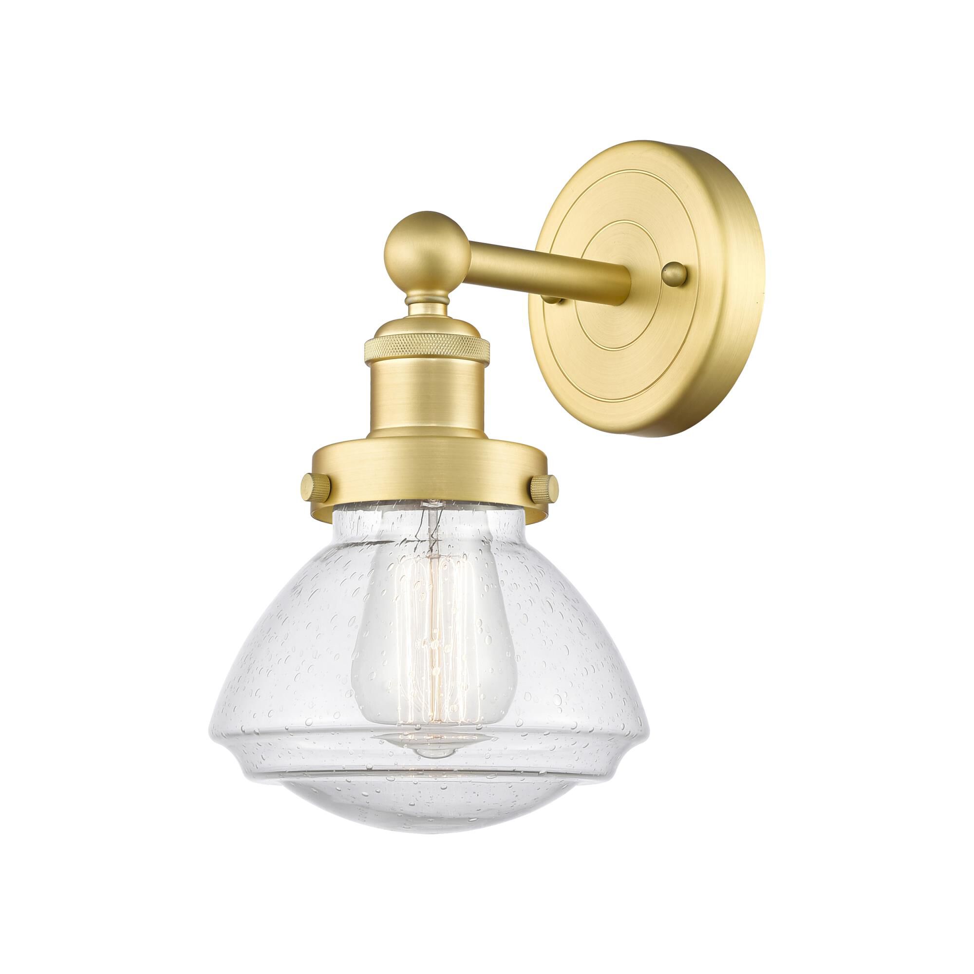 Shown in Satin Gold finish and Seedy glass