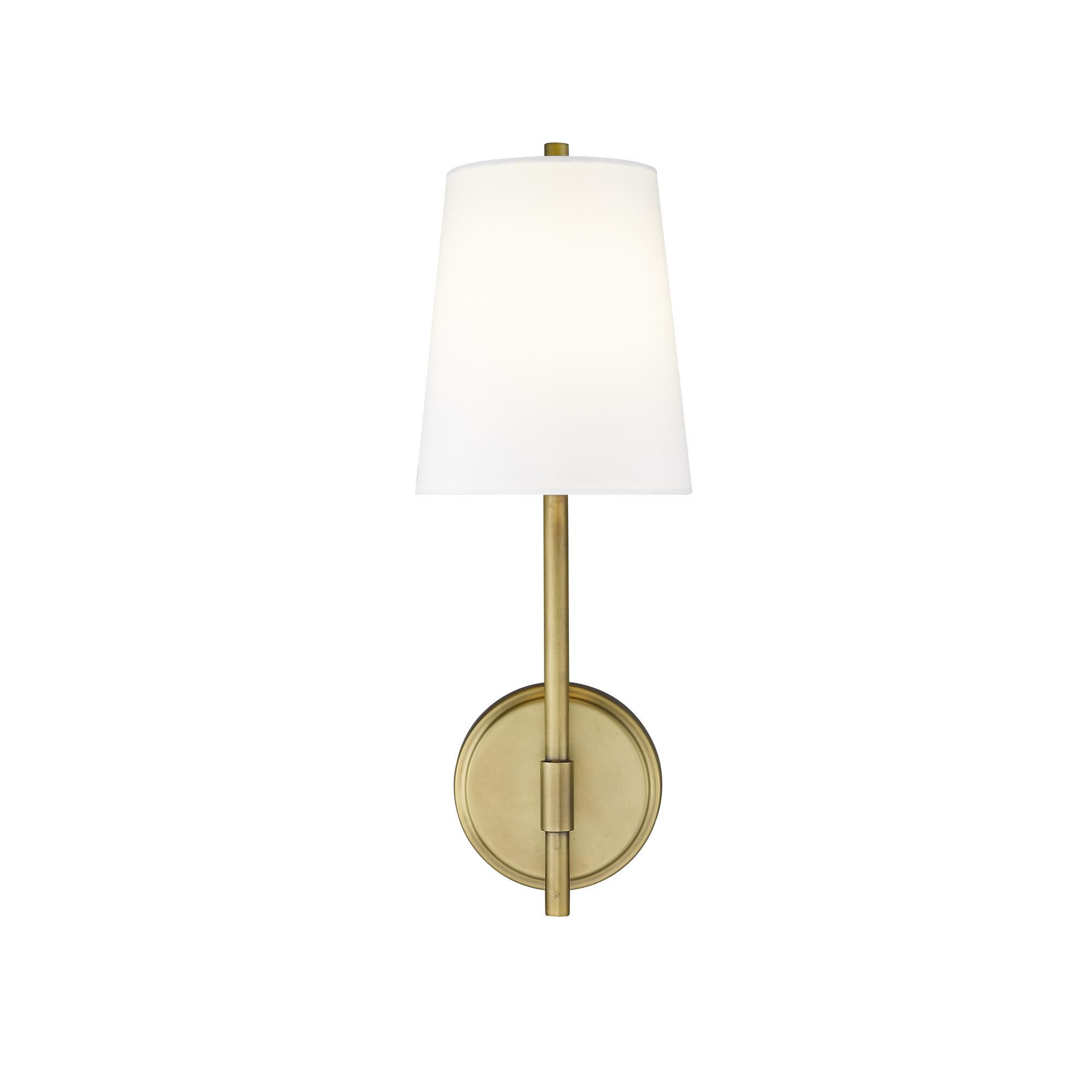 Shown in Rubbed Brass finish and Fabric glass and Fabric shade