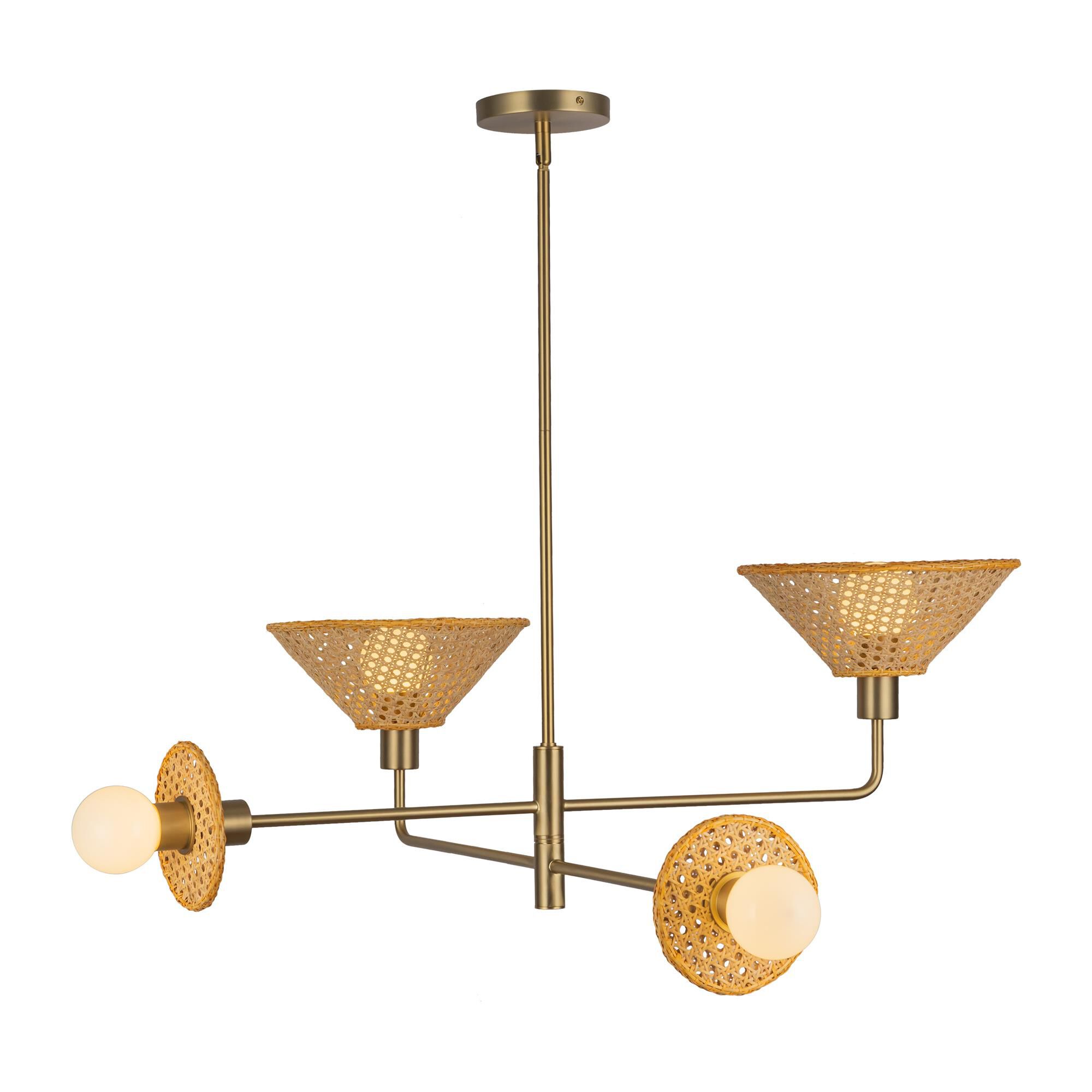 Shown in Brushed Gold finish and Rattan shade