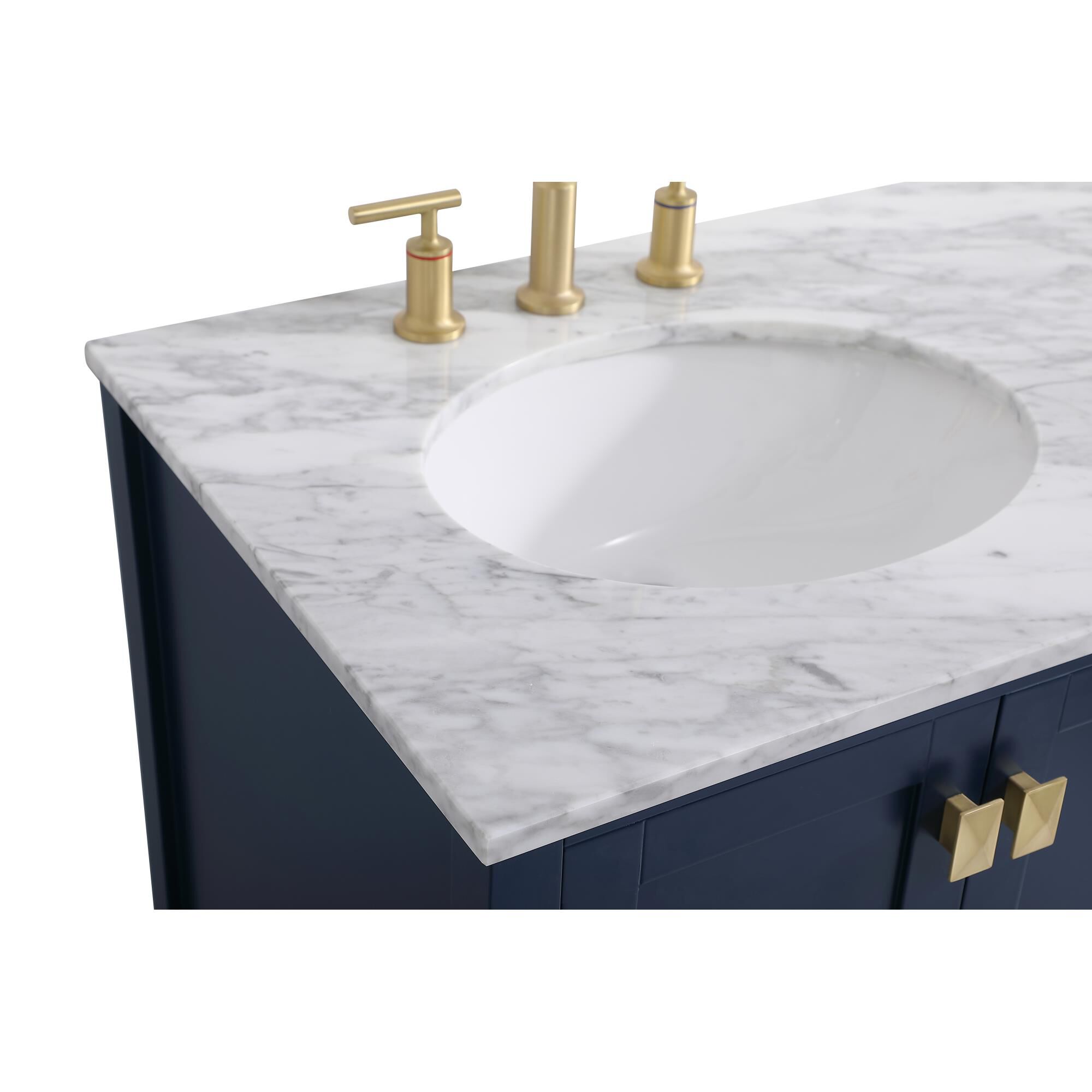 Shown in Blue And Gold With Carrara White Marble finish