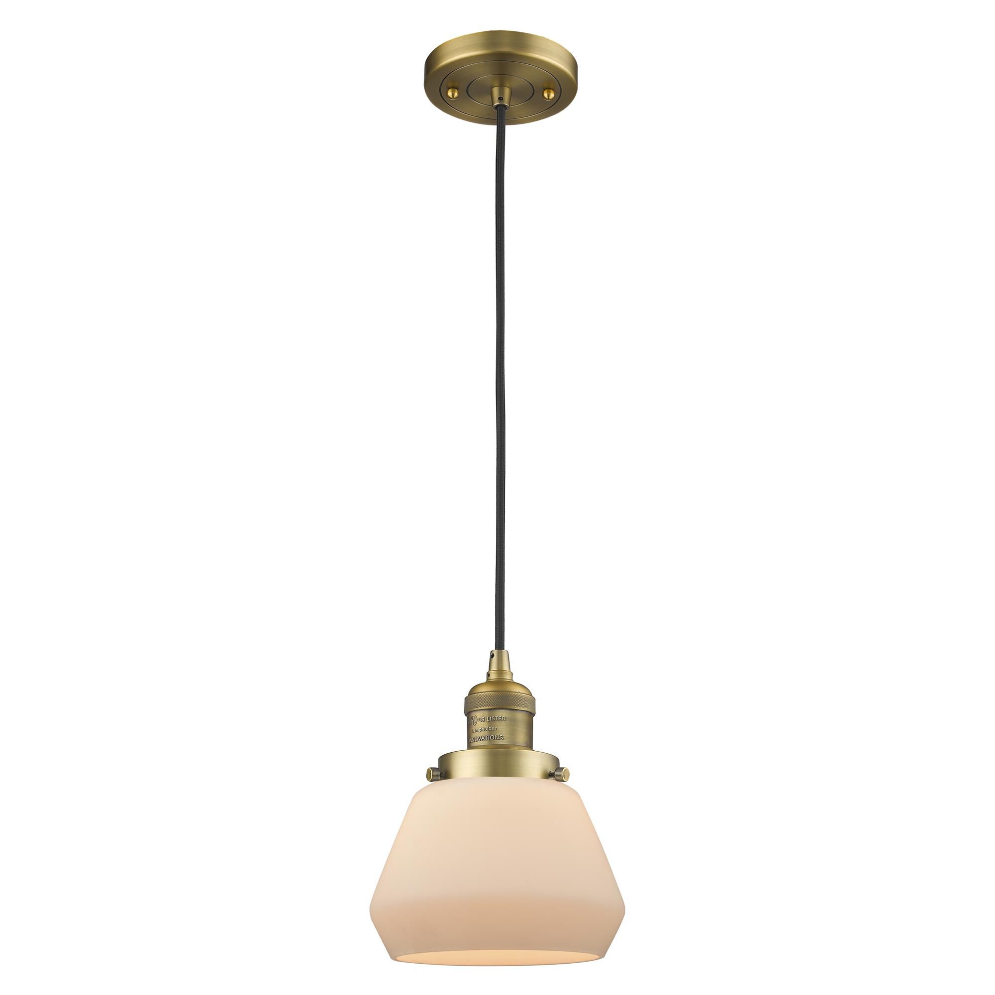 Shown in Brushed Brass finish and Matte White Cased glass