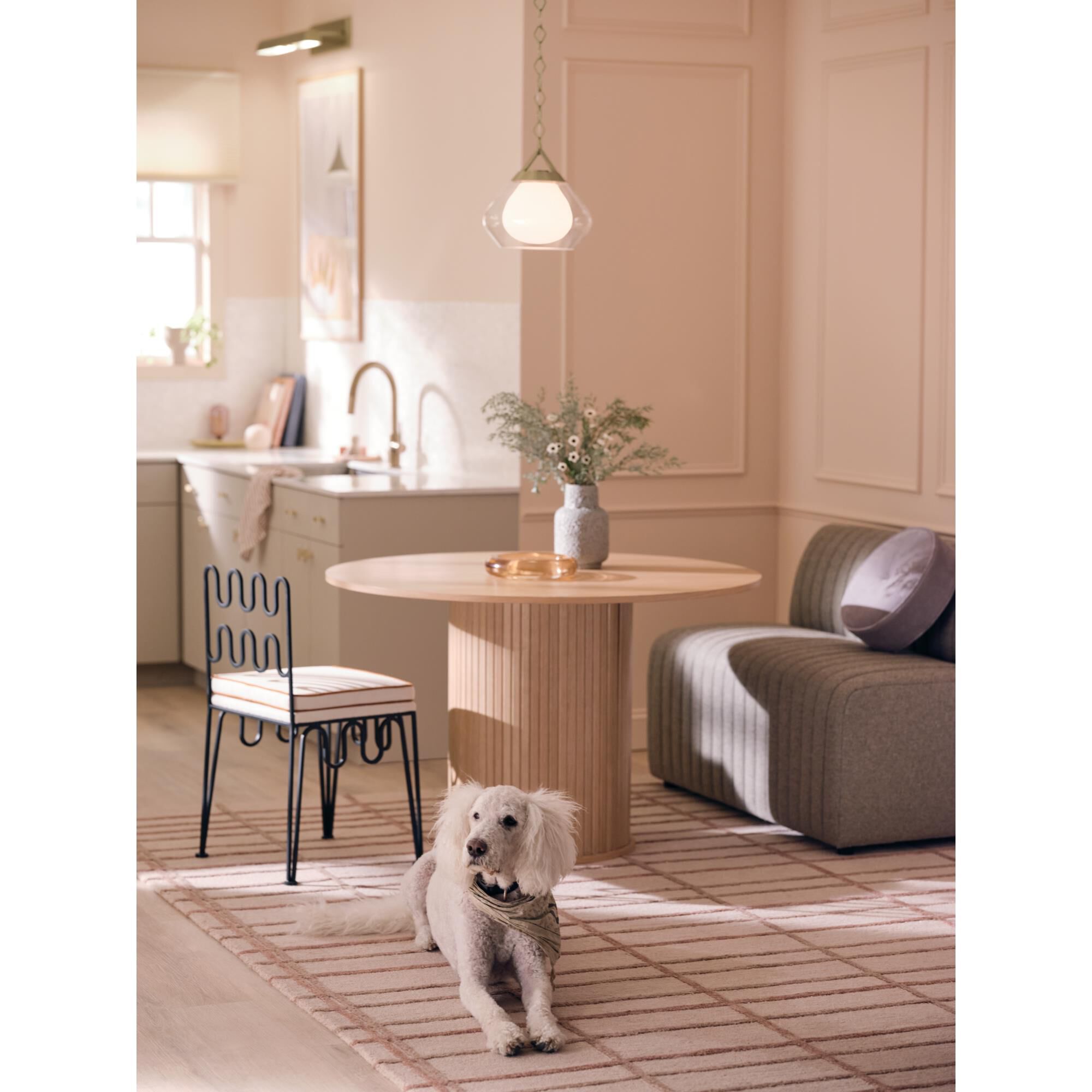 Shown in Champagne Bronze finish and Opal glass