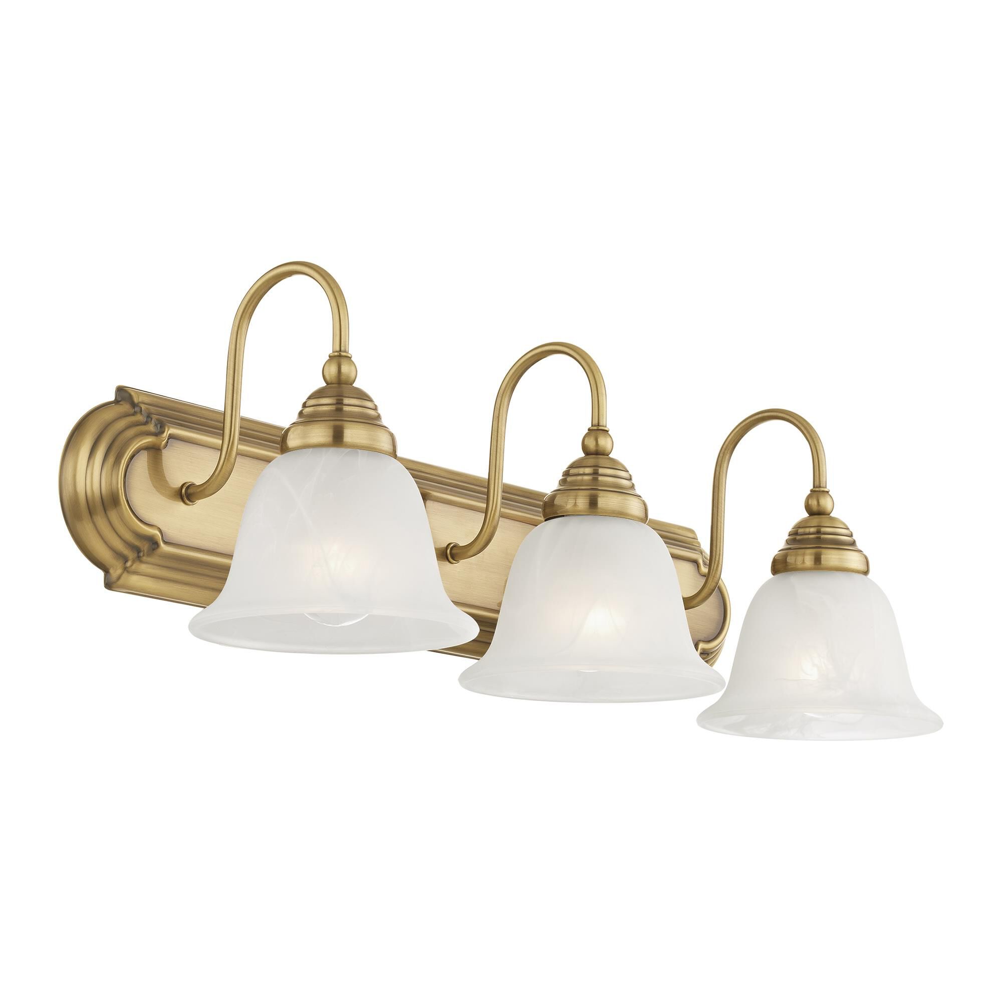 Shown in Antique Brass finish and White Alabaster glass