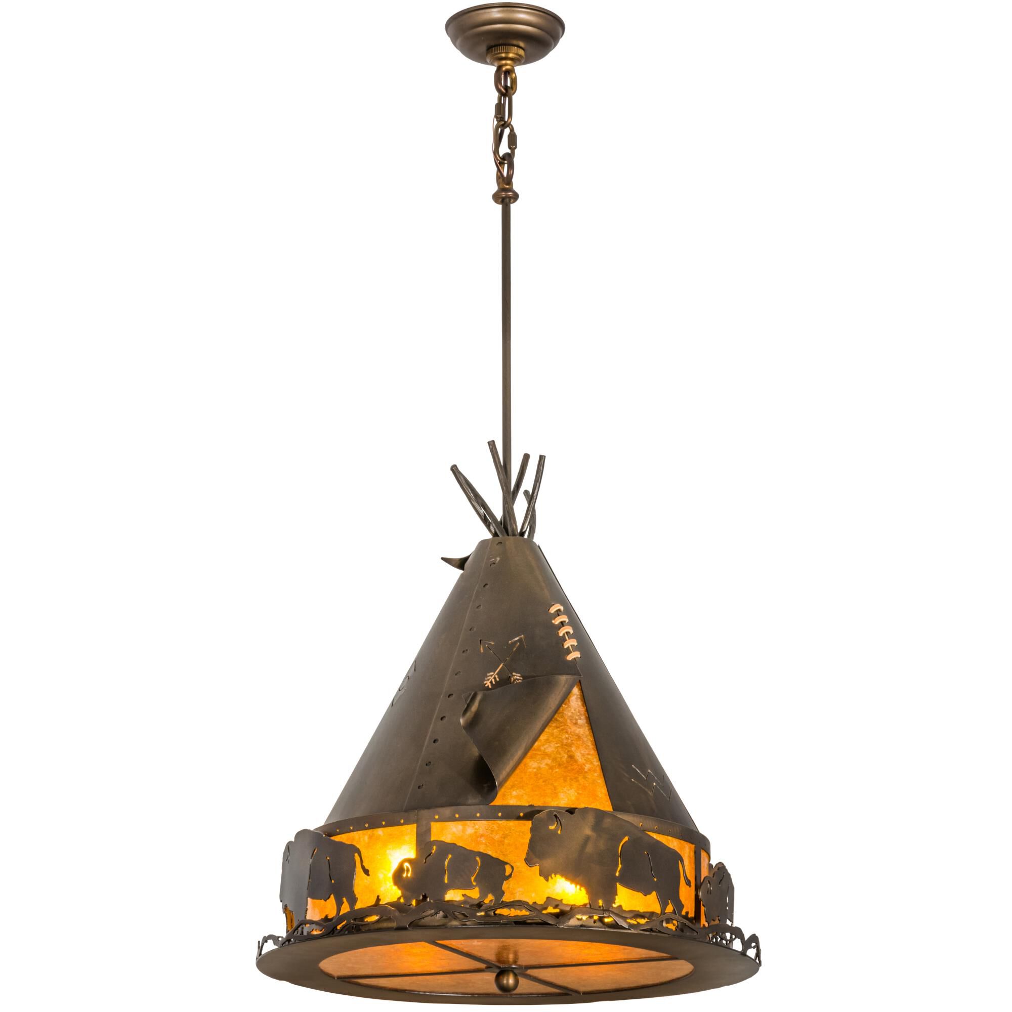 Teepee With Buffalo 20 Inch Large Pendant by Meyda Lighting