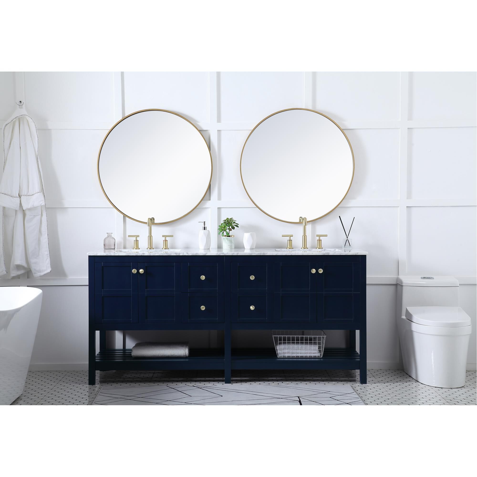 Shown in Blue And Gold With Carrara White Marble finish