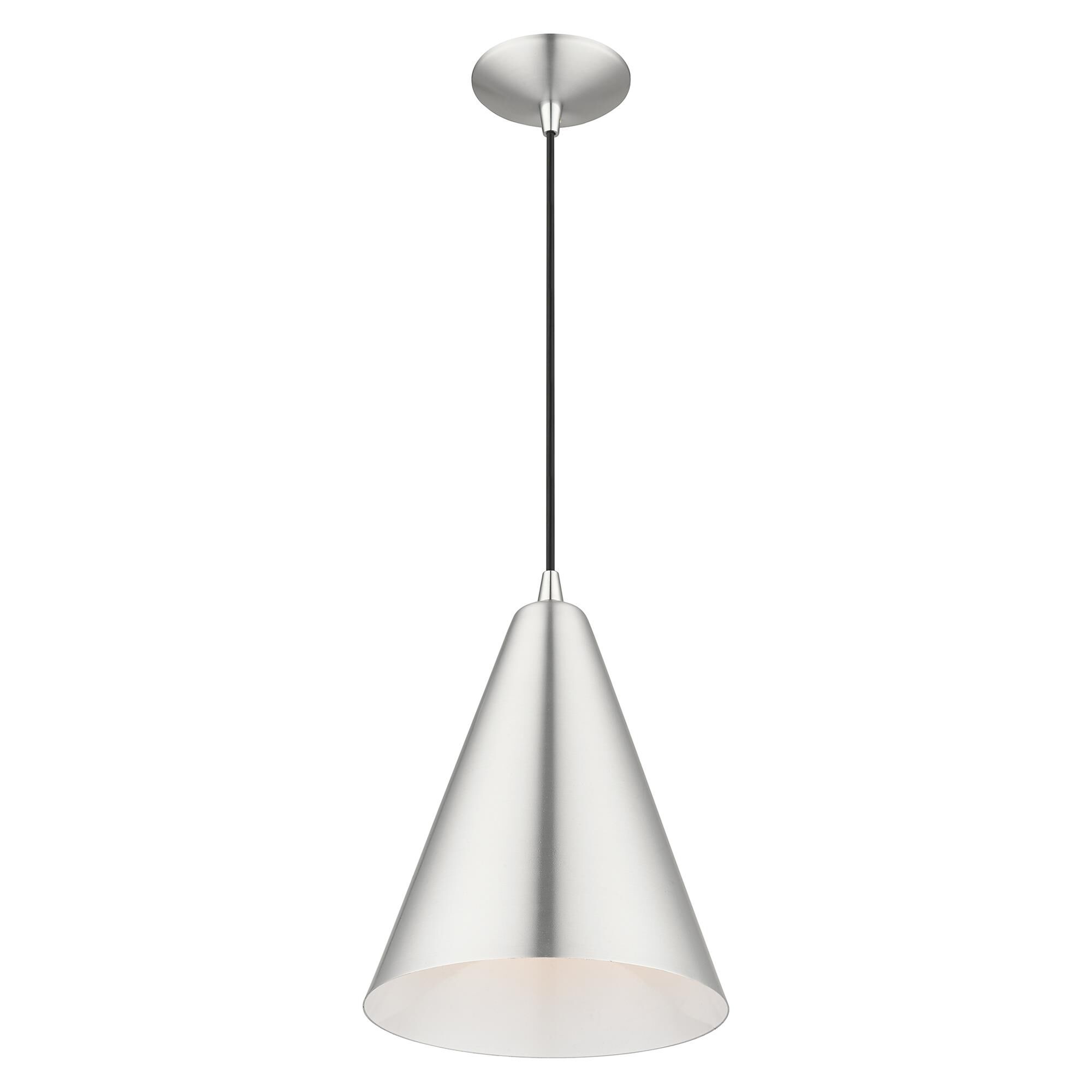 Shown in Brushed Aluminum with Polished Chrome Accents finish and Brushed Aluminum with Shiny White Inside shade
